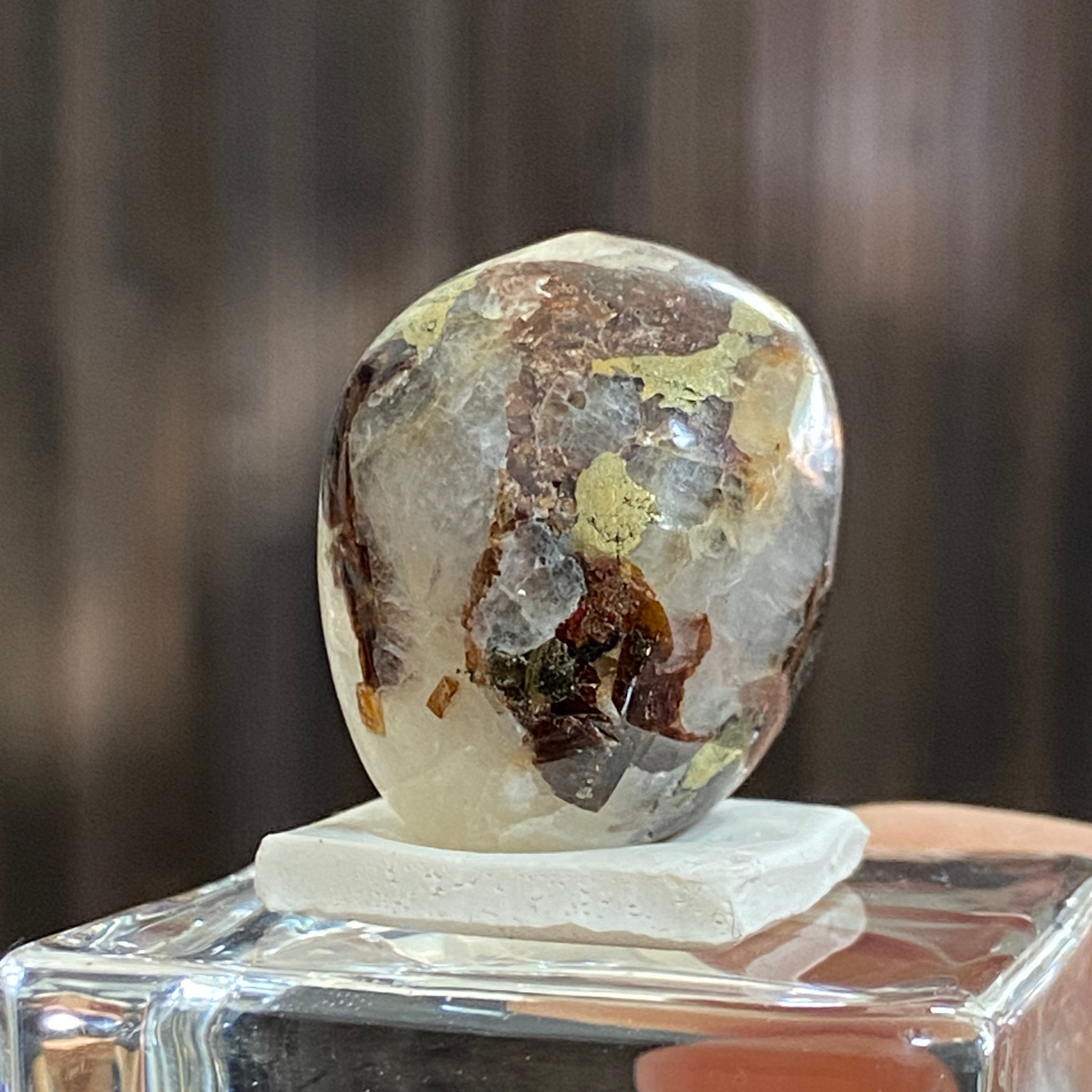 Cryolite Tumbled Stone with Siderite and Galena Inclusions - Greenland
