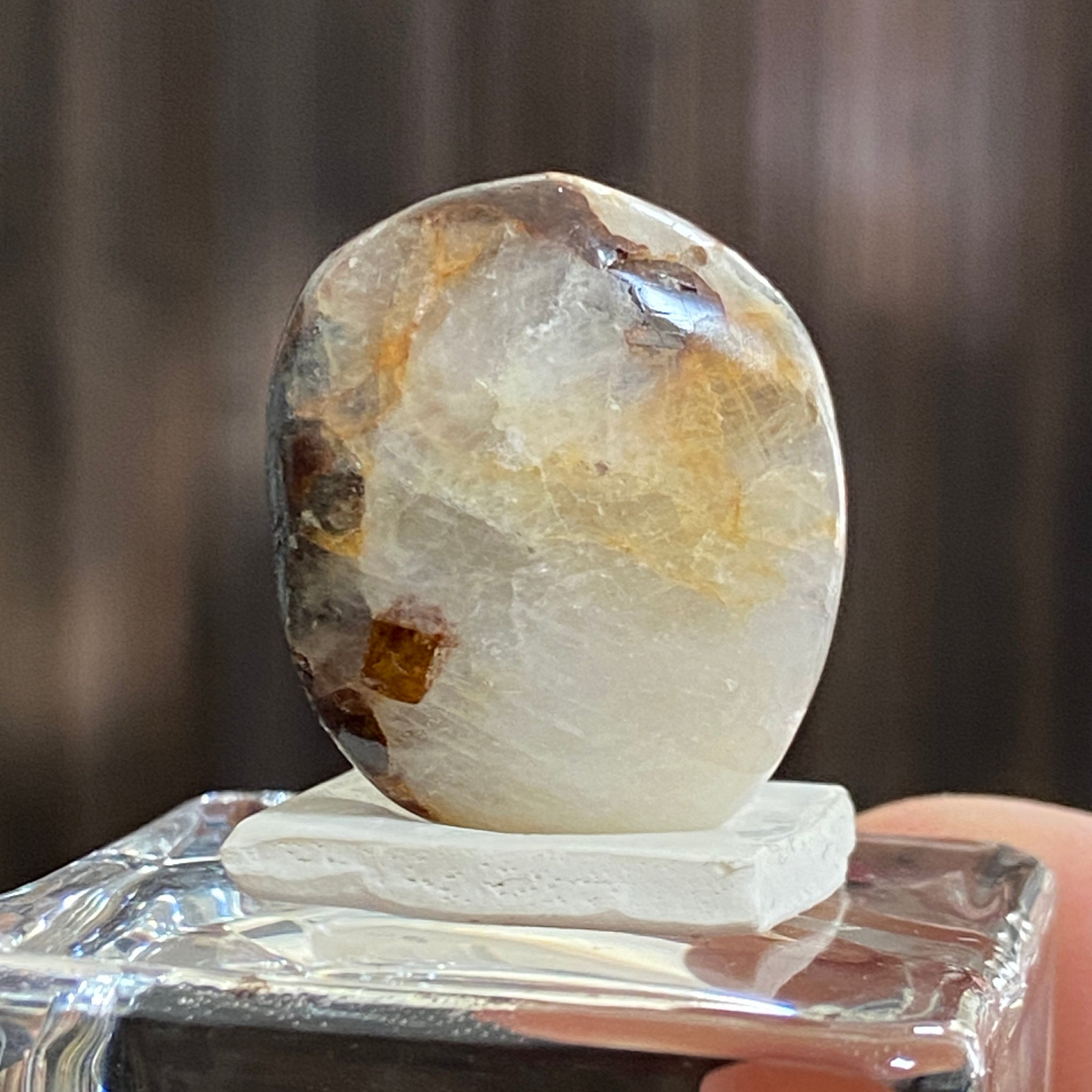 Cryolite Tumbled Stone with Siderite and Galena Inclusions - Greenland