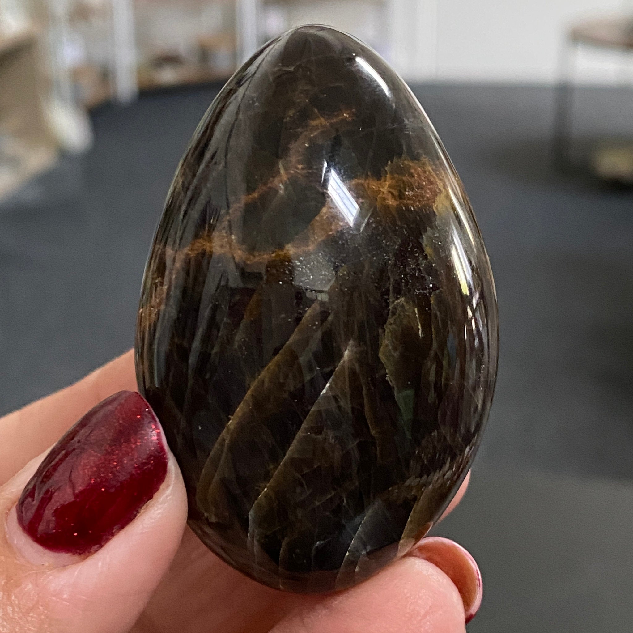 Black Moonstone Palm Stone