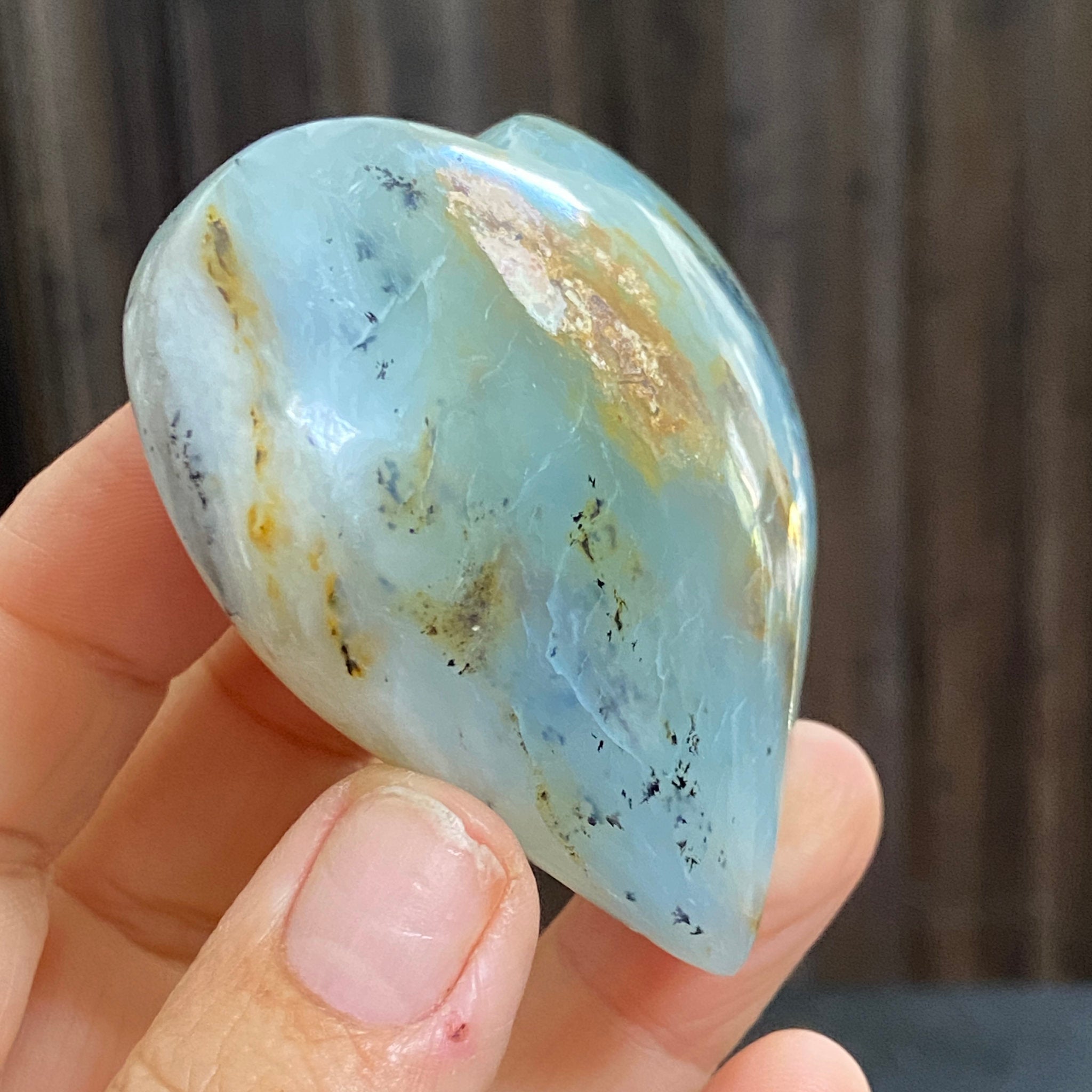 Blue Opal Heart with Dendritic Growth - Peru