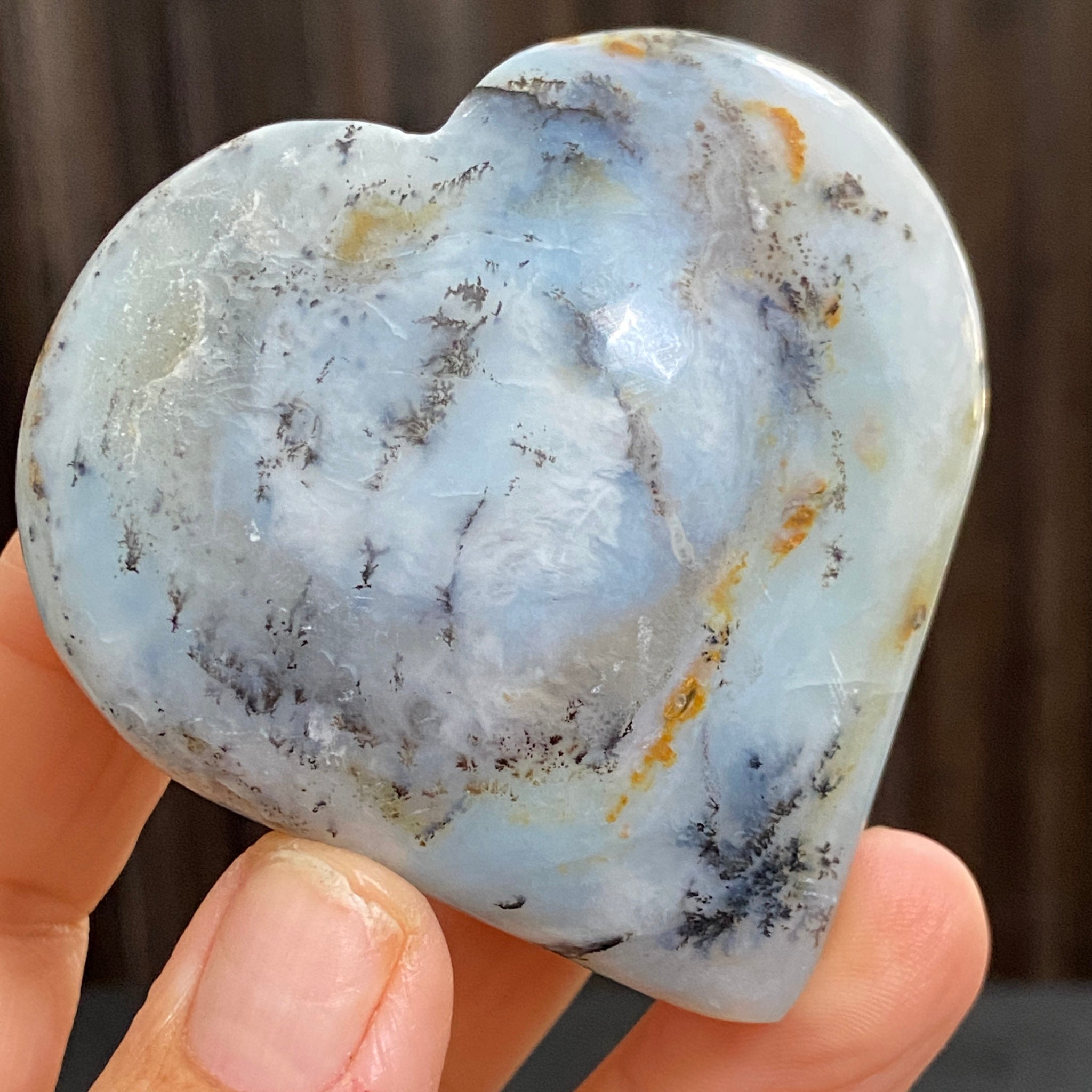 Blue Opal Heart with Dendritic Growth - Peru