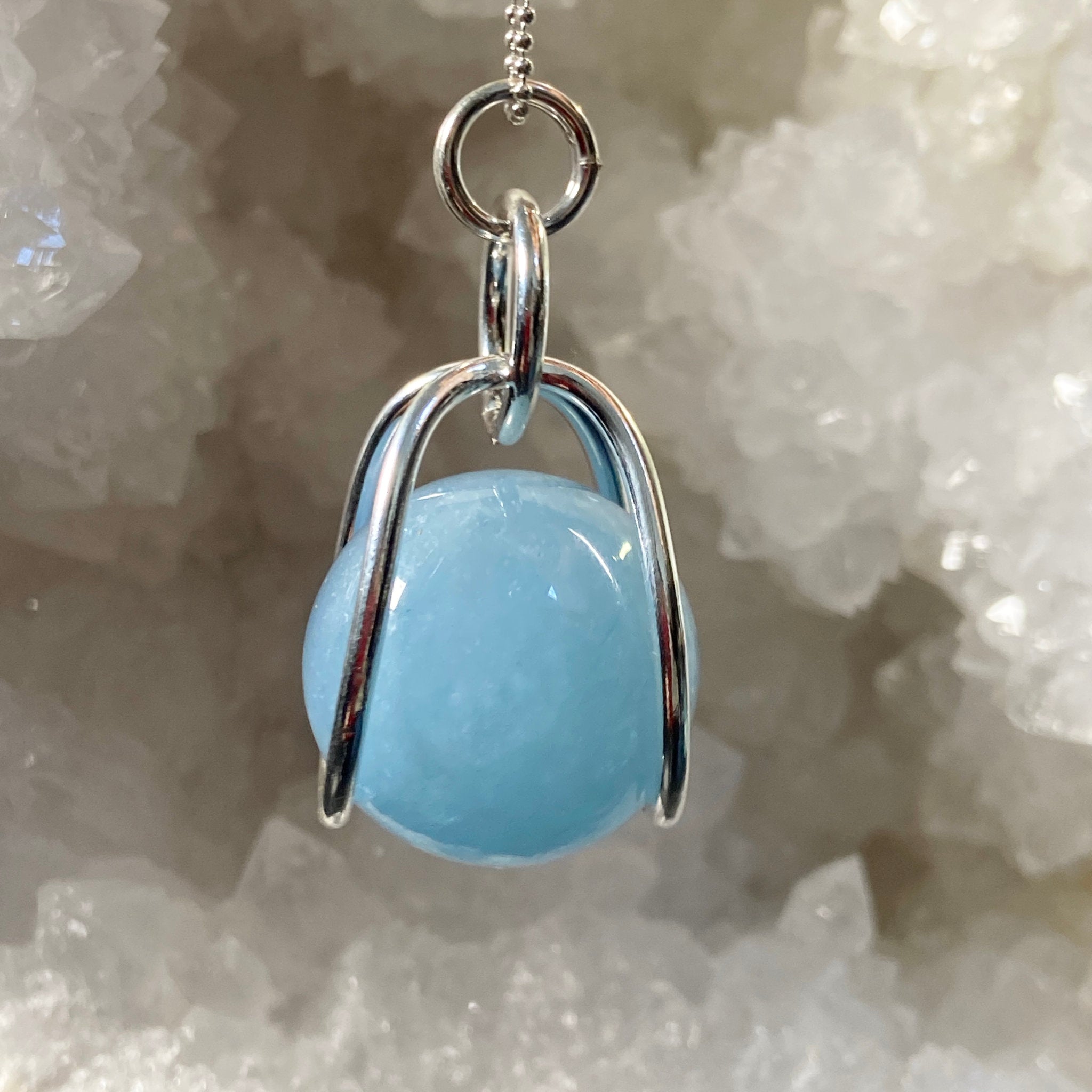 Aquamarine Sphere in Sterling Silver Cage - Bespoke by Song of the Sea