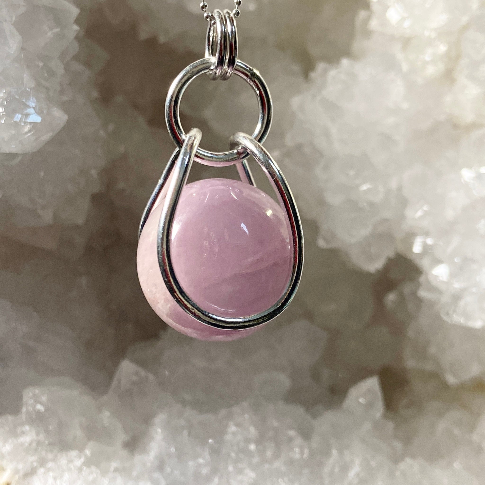 Kunzite Sphere in Sterling Silver Cage - Bespoke by Song of the Sea