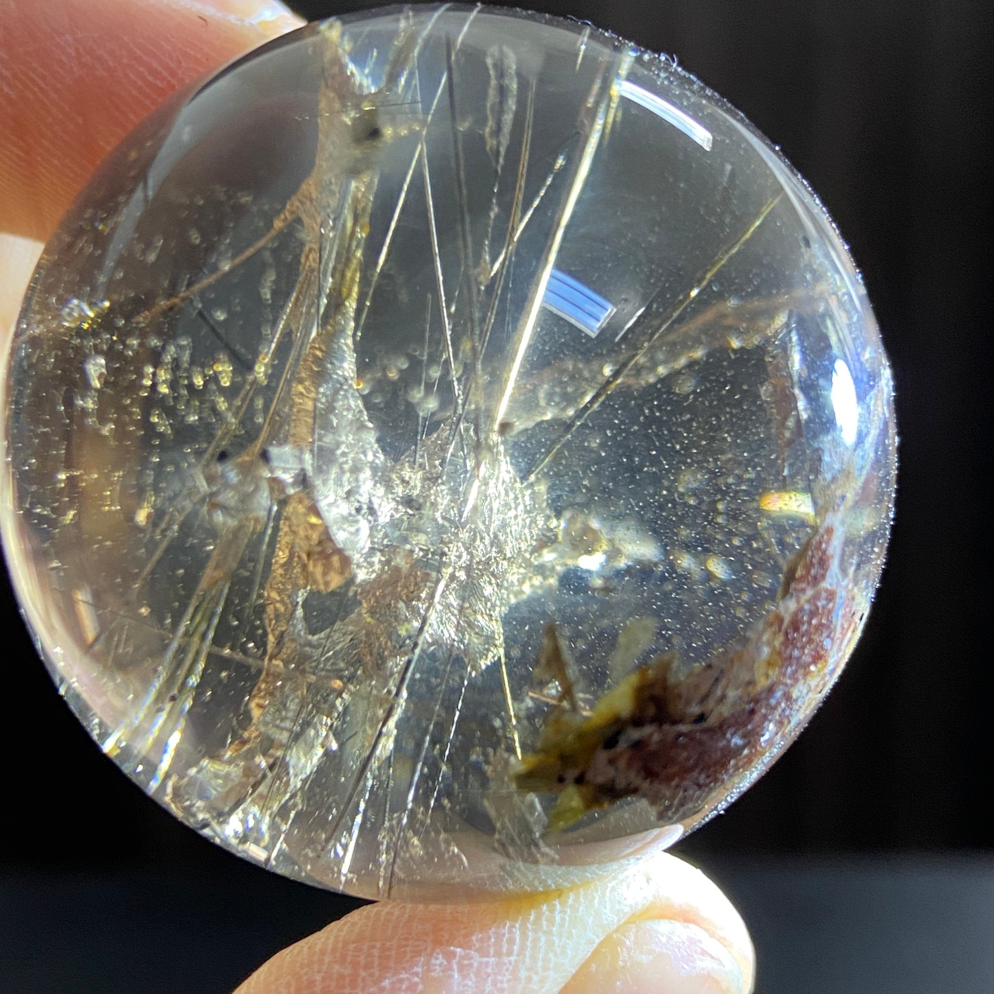 Smoky Quartz Sphere with Black Tourmaline and Pyrite