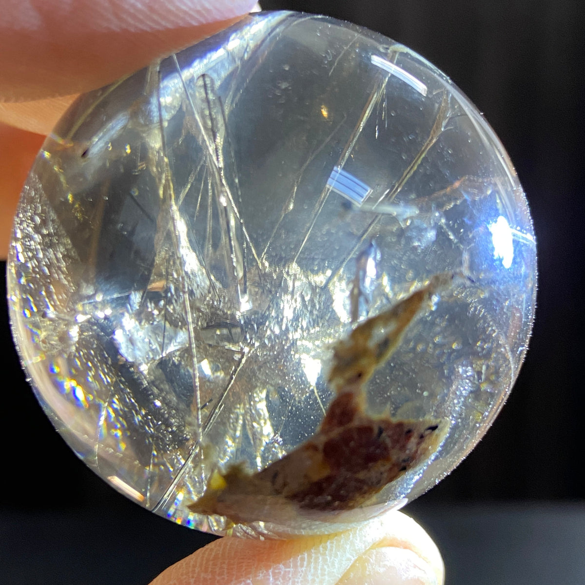 Smoky Quartz Sphere with Black Tourmaline and Pyrite