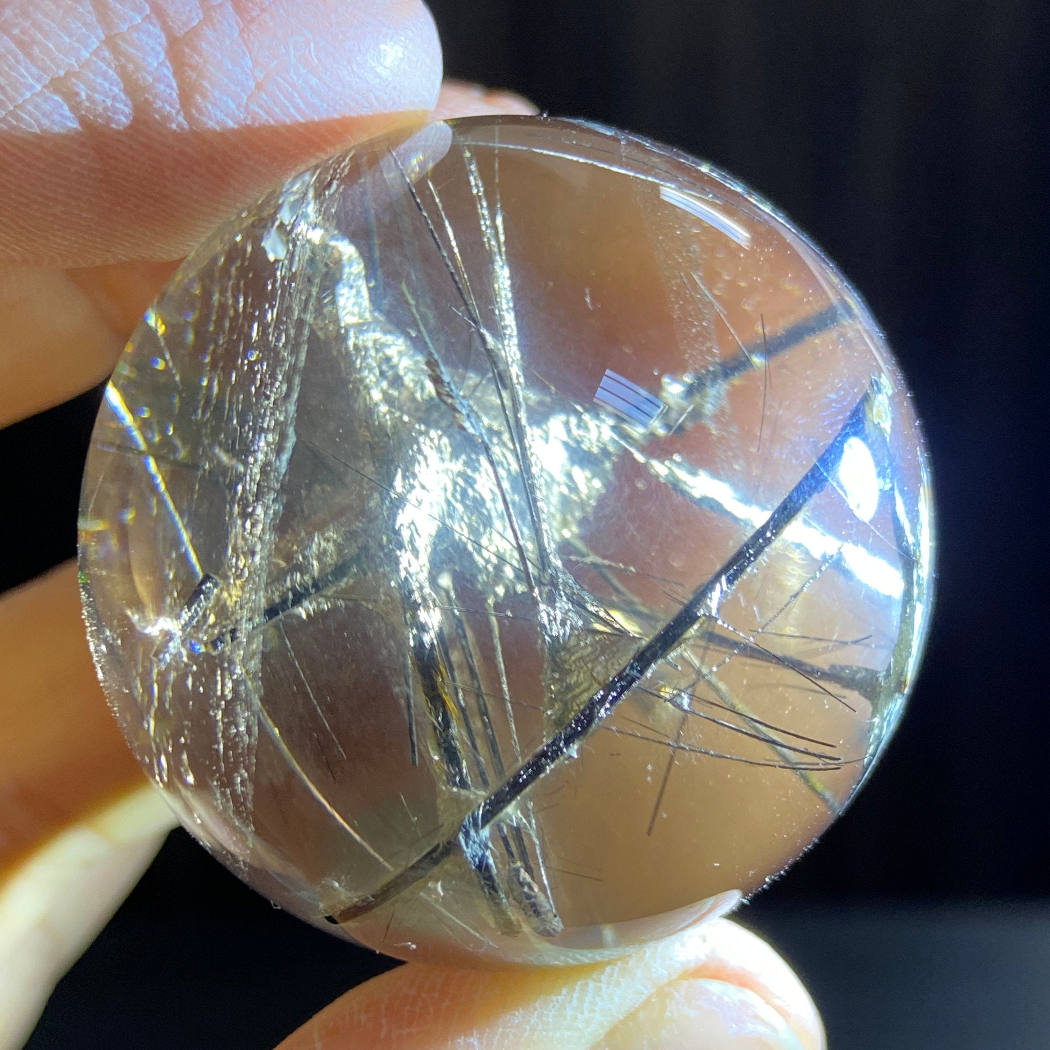 Smoky Quartz Sphere with Black Tourmaline and Pyrite
