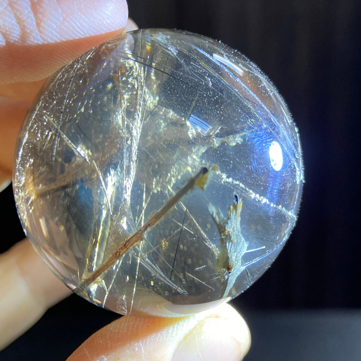 Smoky Quartz Sphere with Black Tourmaline and Pyrite