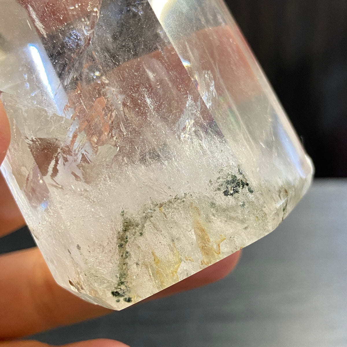 Clear Quartz Standing Point with Rainbow and Chlorite – Madagascar