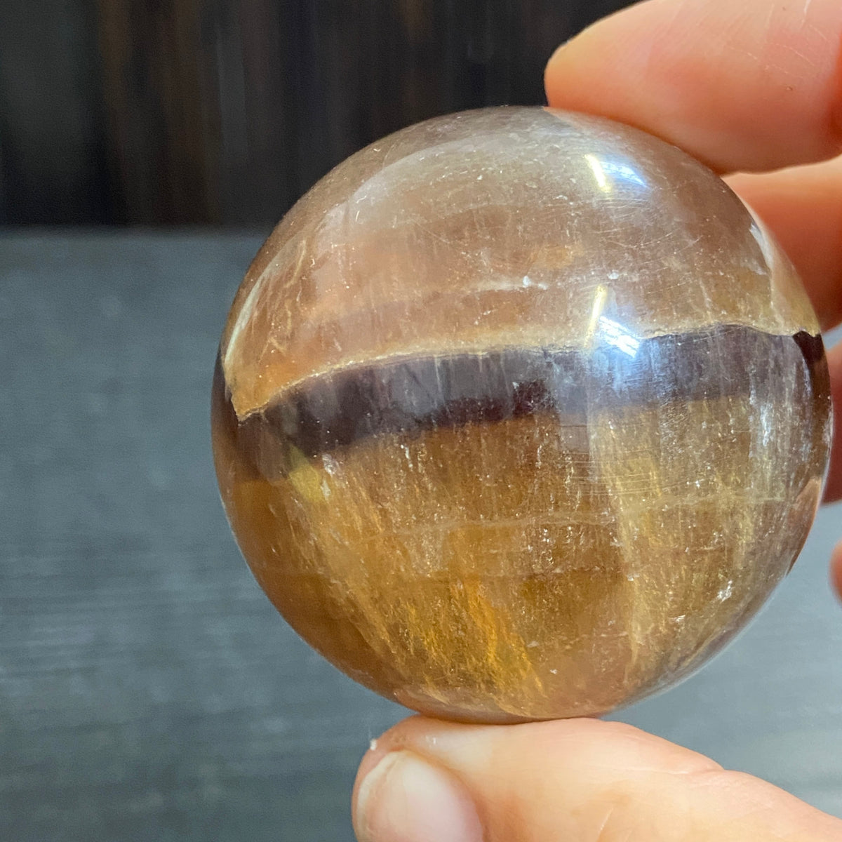 Golden Fluorite Sphere with Purple Zoning