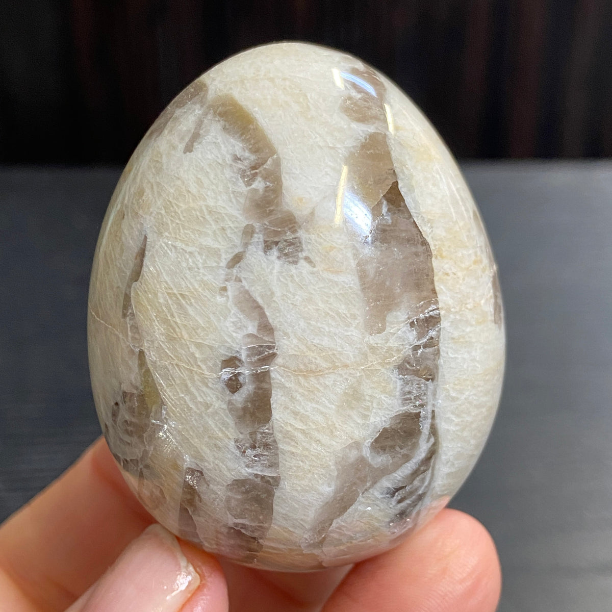 Cream Moonstone &amp; Smoky Quartz Egg – Madagascar