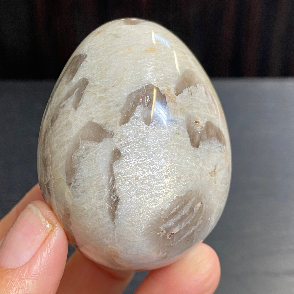 Cream Moonstone &amp; Smoky Quartz Egg – Madagascar