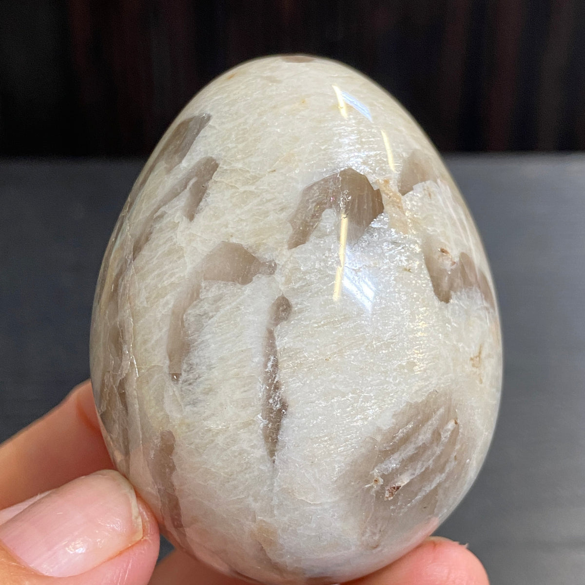 Cream Moonstone &amp; Smoky Quartz Egg – Madagascar