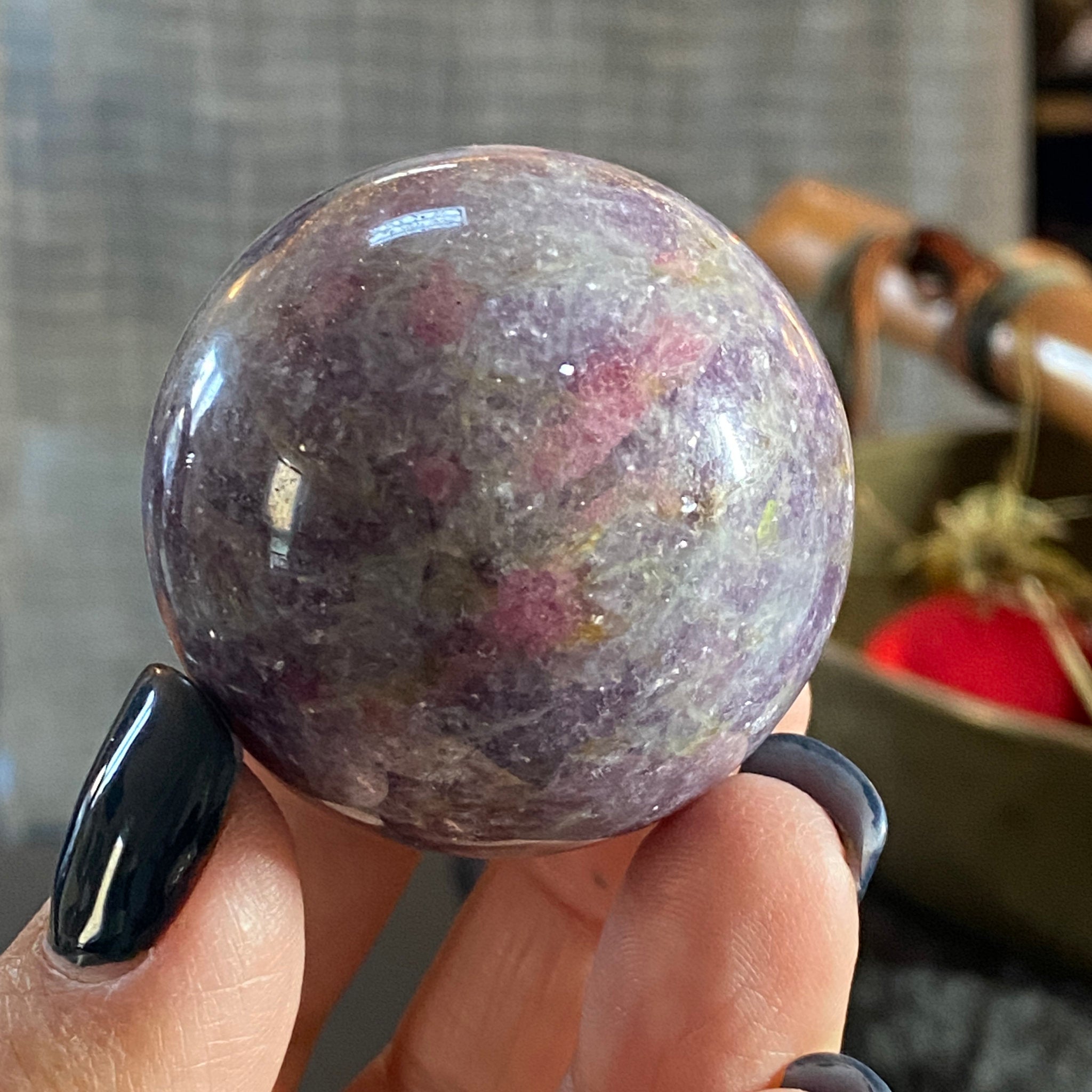 Pink Tourmaline, Quartz and Lepidolite Sphere - Unicorn Stone