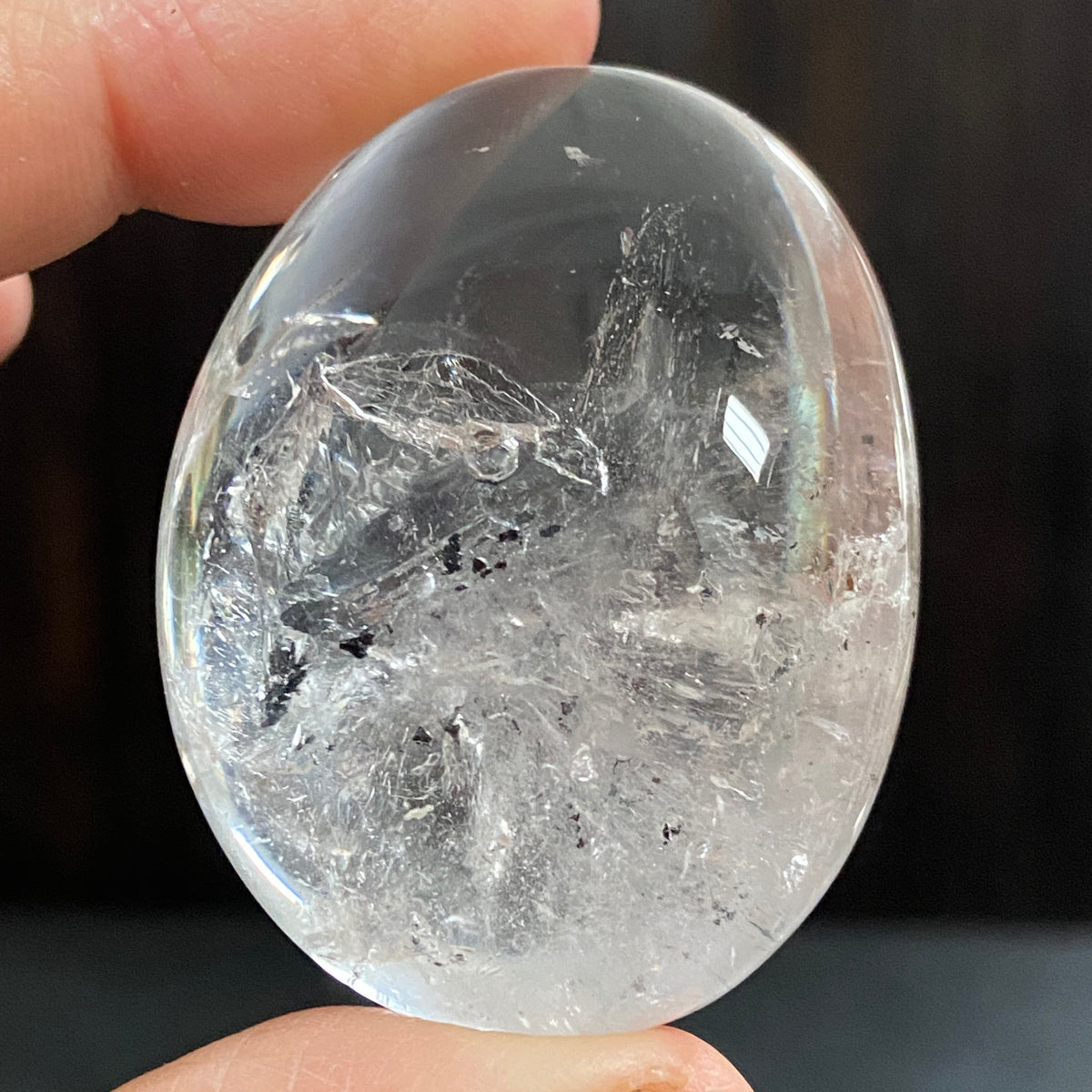 Clear Quartz Enhydro Palmstone with Falling Carbon Sand – Brazil