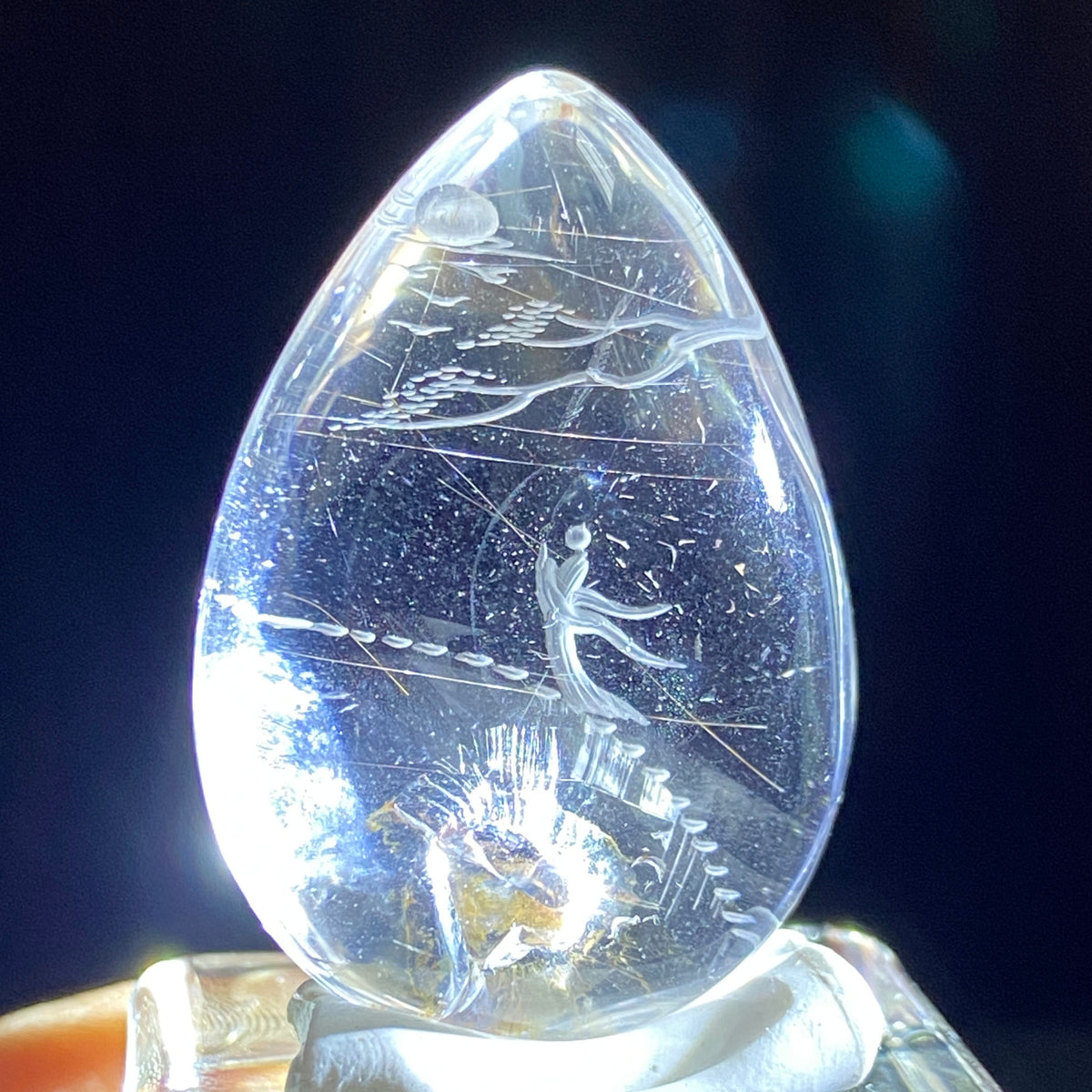Rutile Rays & Moonlit Steps — AAA Diamond-Etched Clear Landscape Quartz