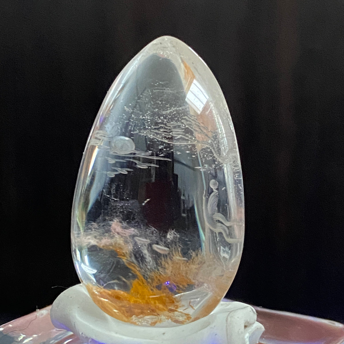 Golden Earth & Celestial Moon — AAA Diamond-Etched Clear Landscape Quartz