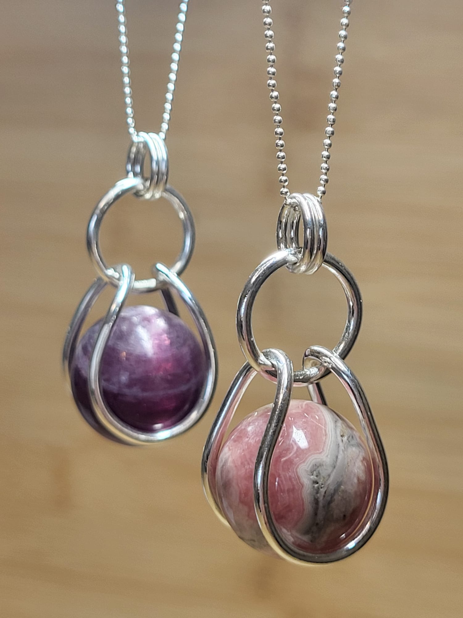 Caged Spinning Lepidolite Sphere Pendant – Bespoke by Song of the Sea