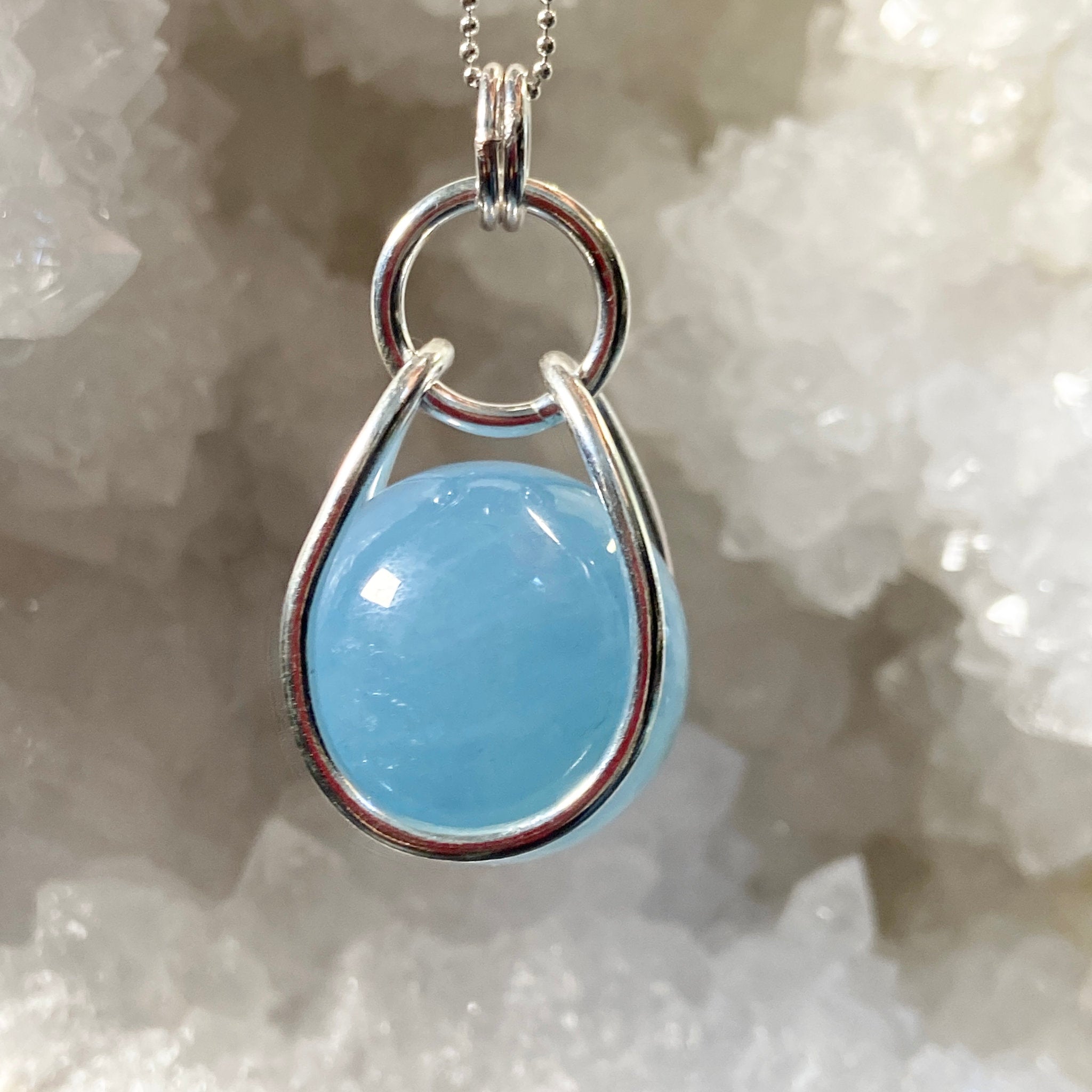 Aquamarine Sphere in Sterling Silver Cage - Bespoke by Song of the Sea - Castle Rocks Cornwall