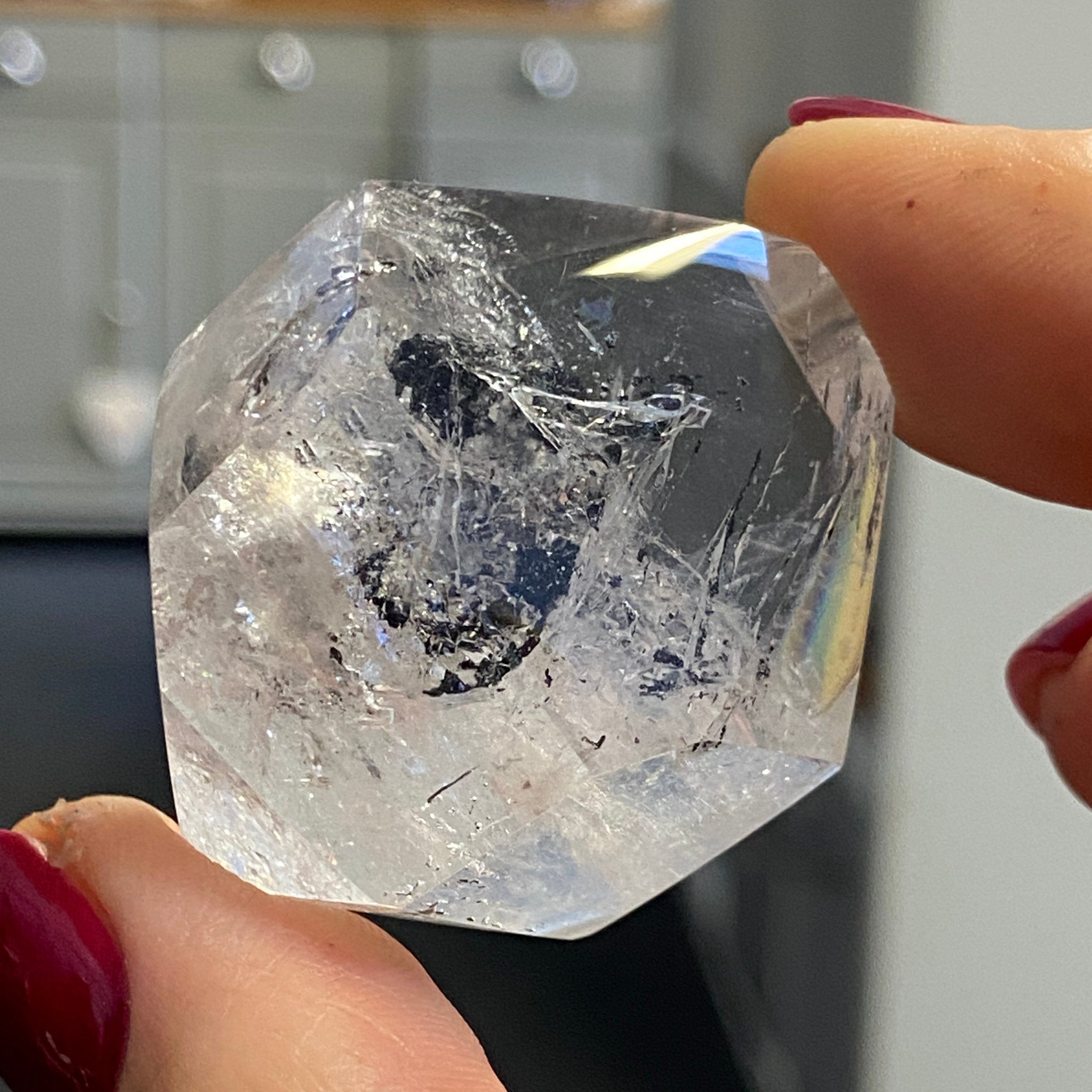 Carbon Waterfall – Double Terminated Clear Quartz with Enhydro - Castle Rocks Cornwall