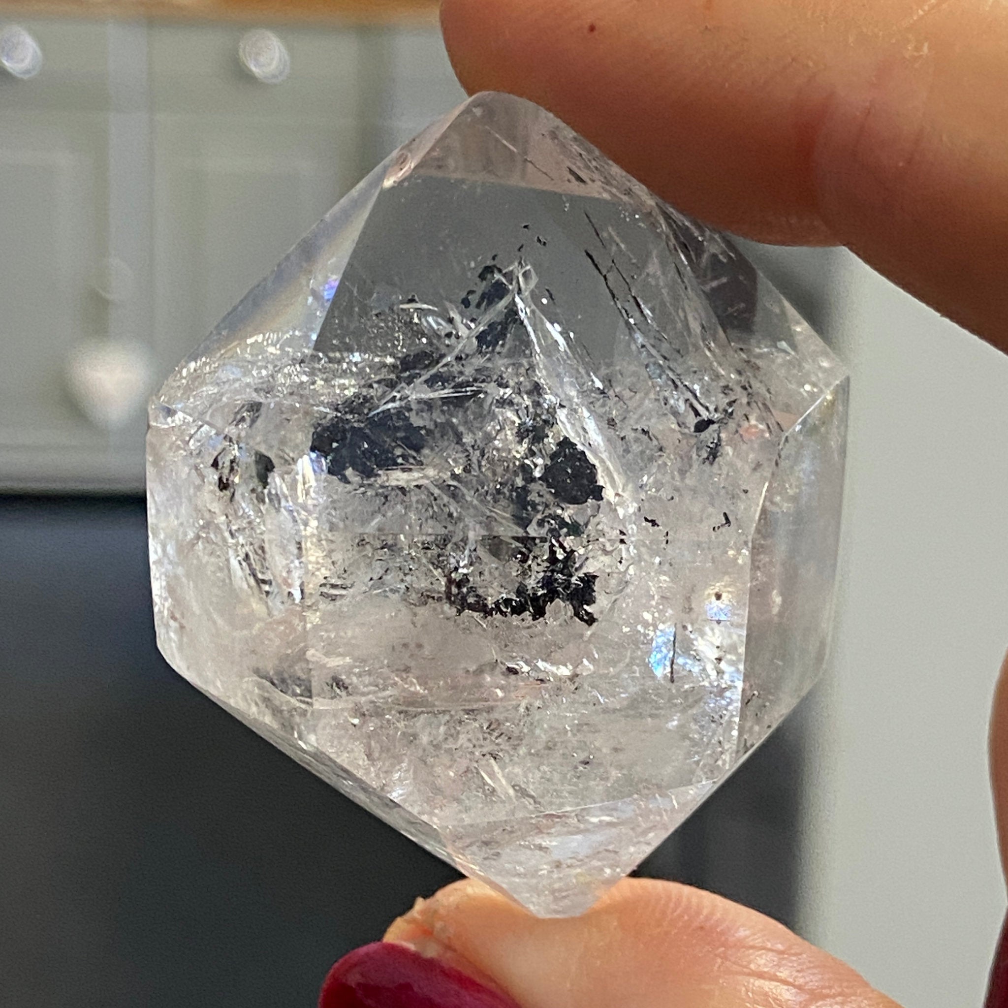 Carbon Waterfall – Double Terminated Clear Quartz with Enhydro - Castle Rocks Cornwall