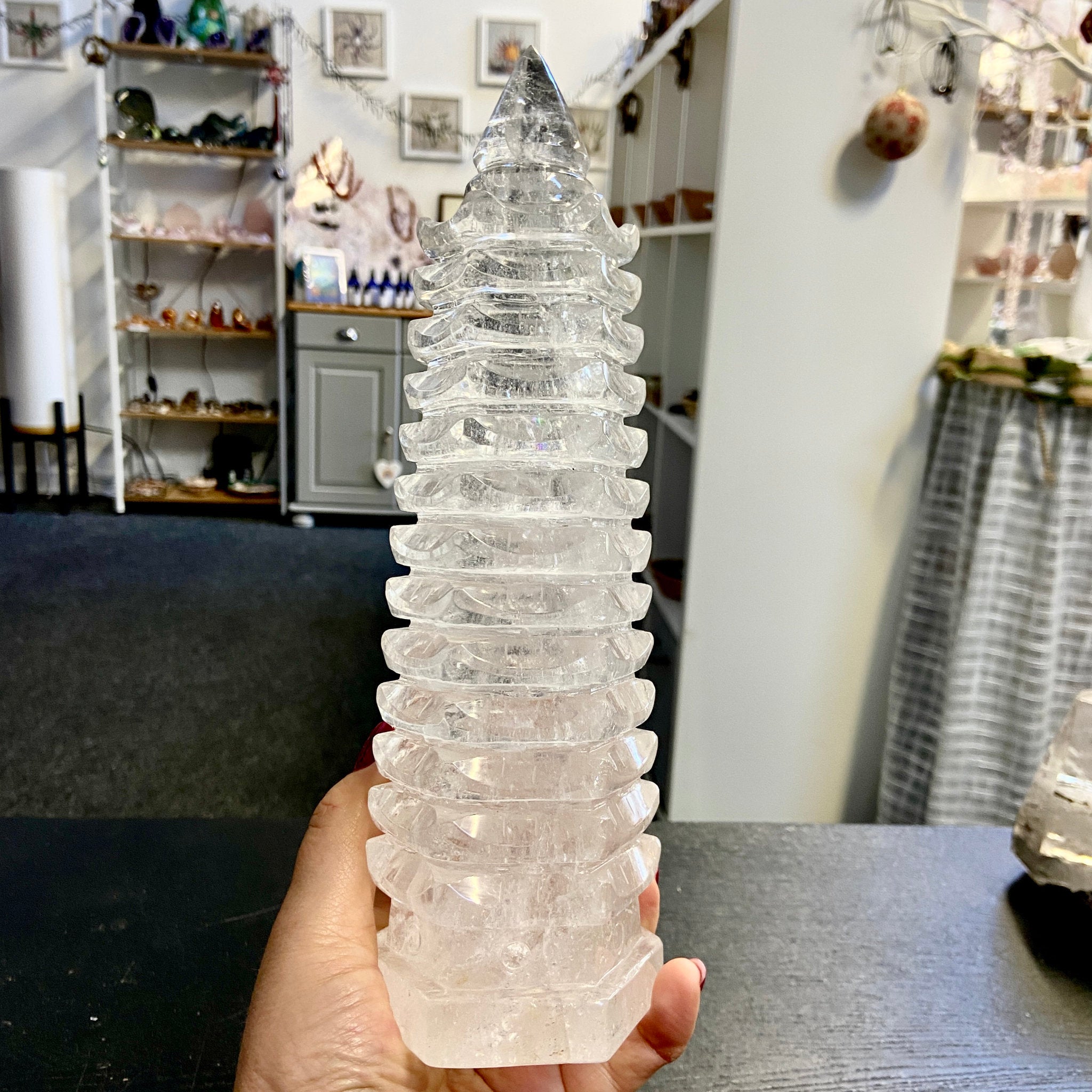 Clear Quartz - 13 Layer Wen Chang Pagoda Tower - Castle Rocks Cornwall
