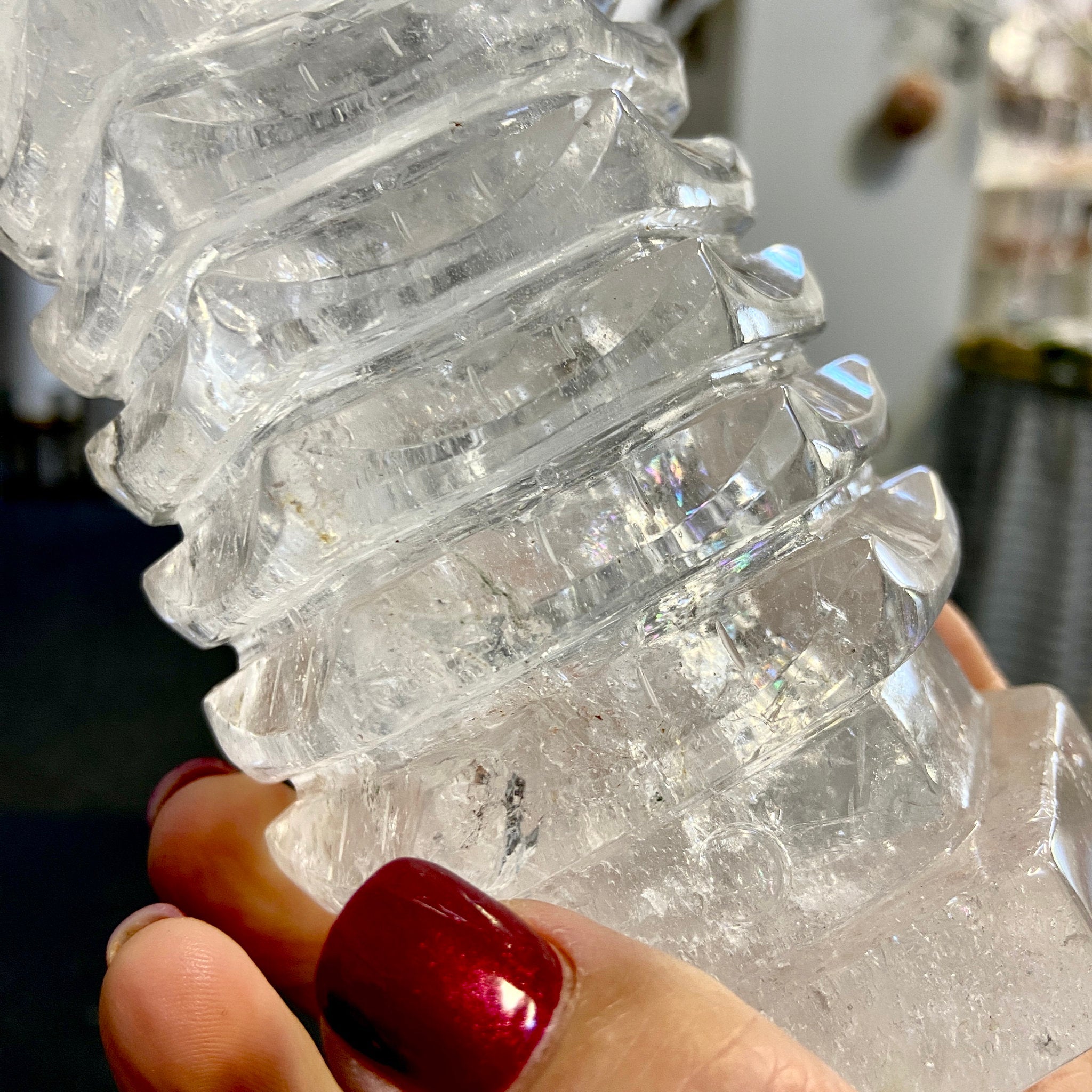 Clear Quartz - 13 Layer Wen Chang Pagoda Tower - Castle Rocks Cornwall