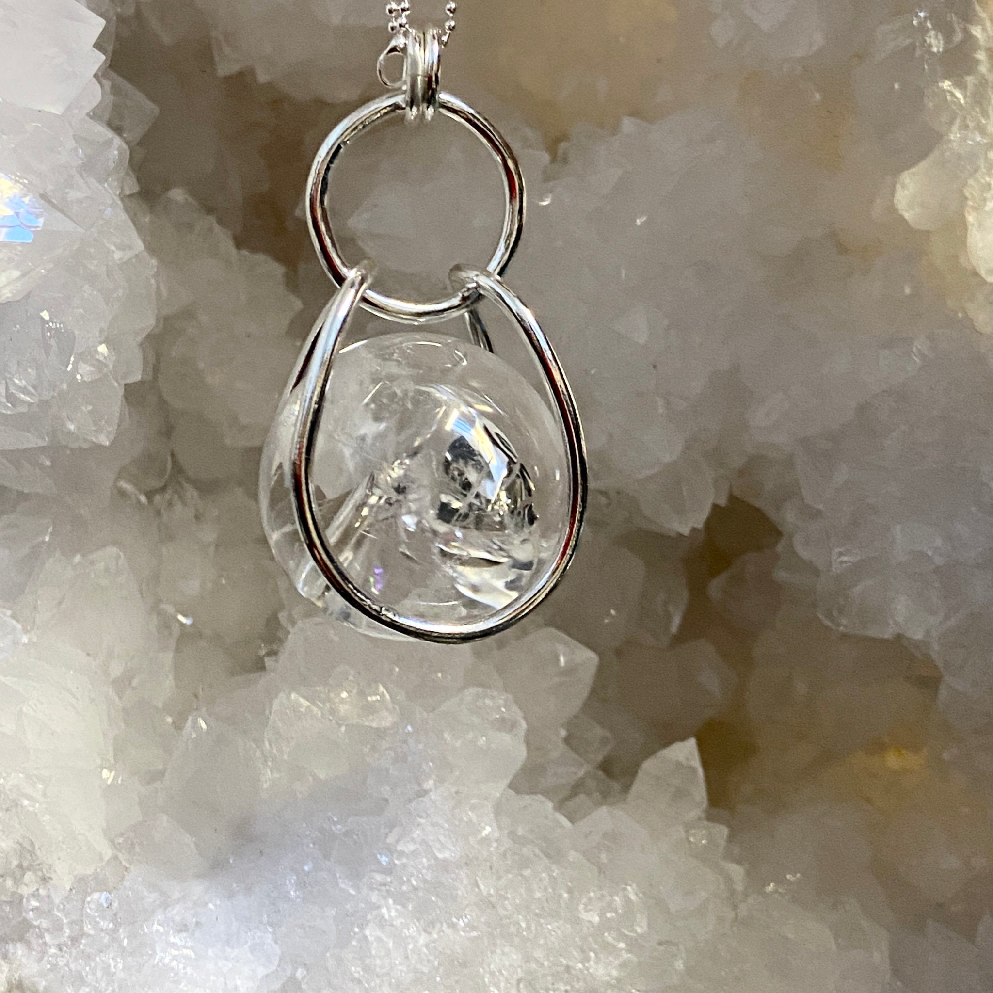 Clear Quartz Sphere in Moving Cage – Colombia - Bespoke by Song of the Sea - Castle Rocks Cornwall