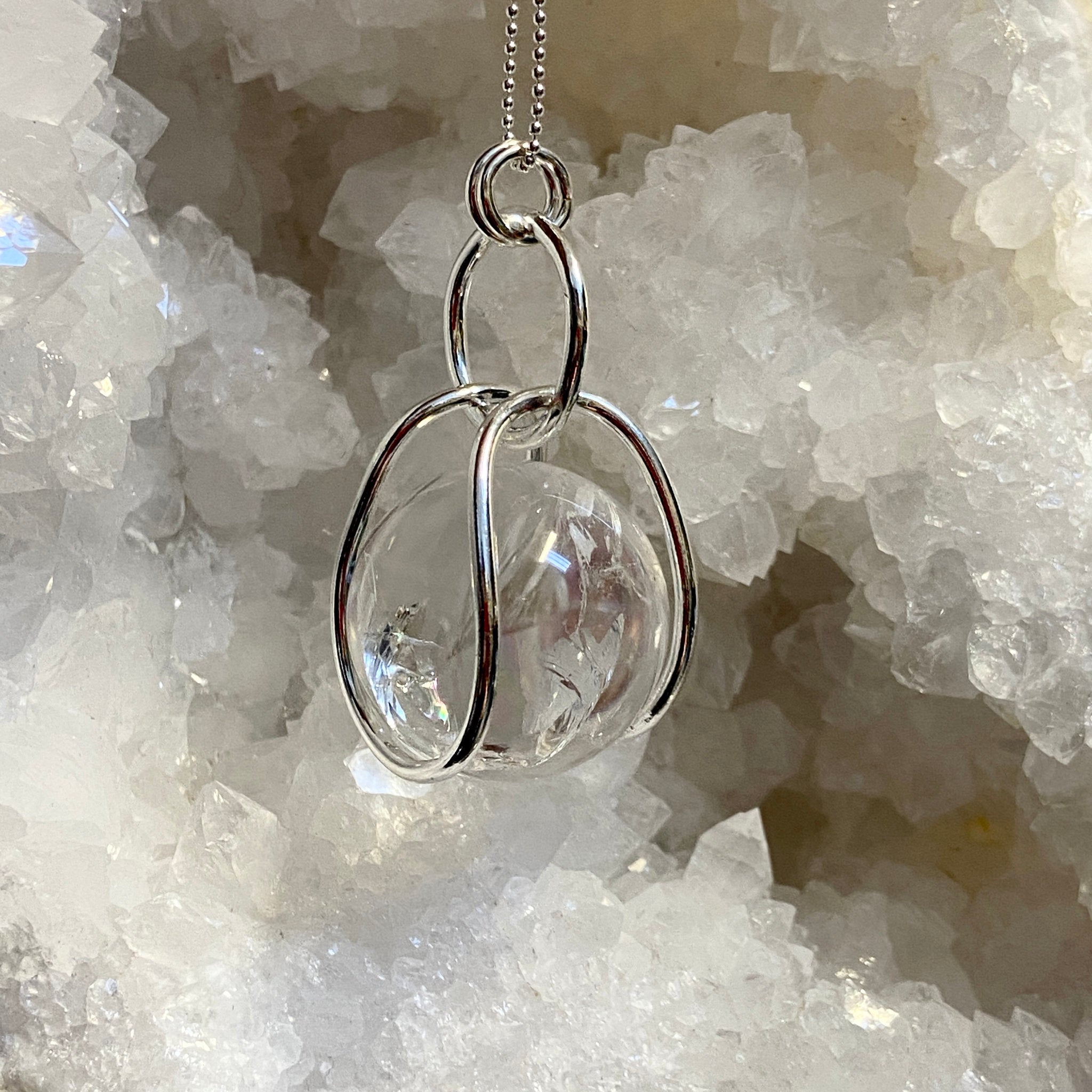 Clear Quartz Sphere in Moving Cage – Colombia - Bespoke by Song of the Sea - Castle Rocks Cornwall