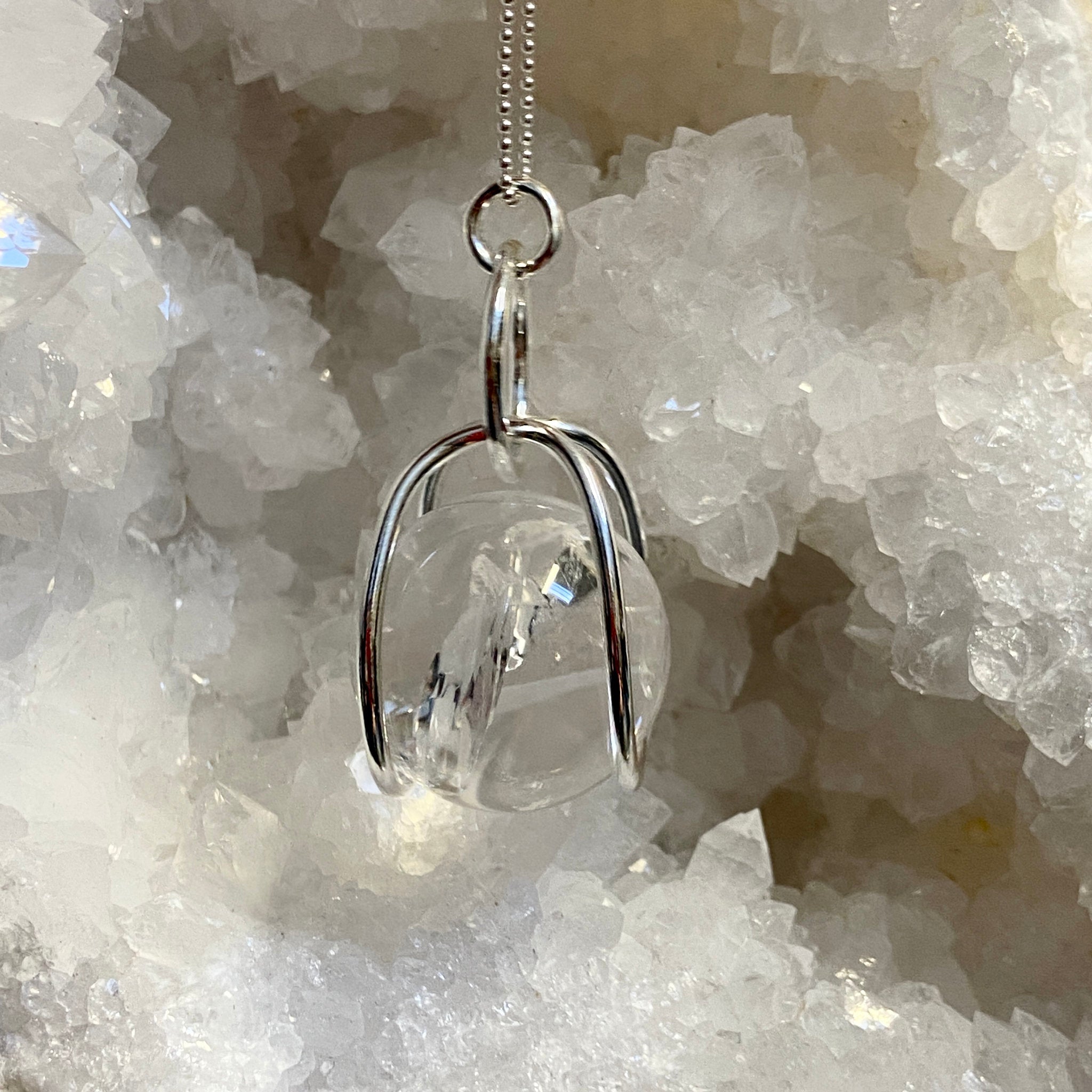 Clear Quartz Sphere in Moving Cage – Colombia - Bespoke by Song of the Sea - Castle Rocks Cornwall