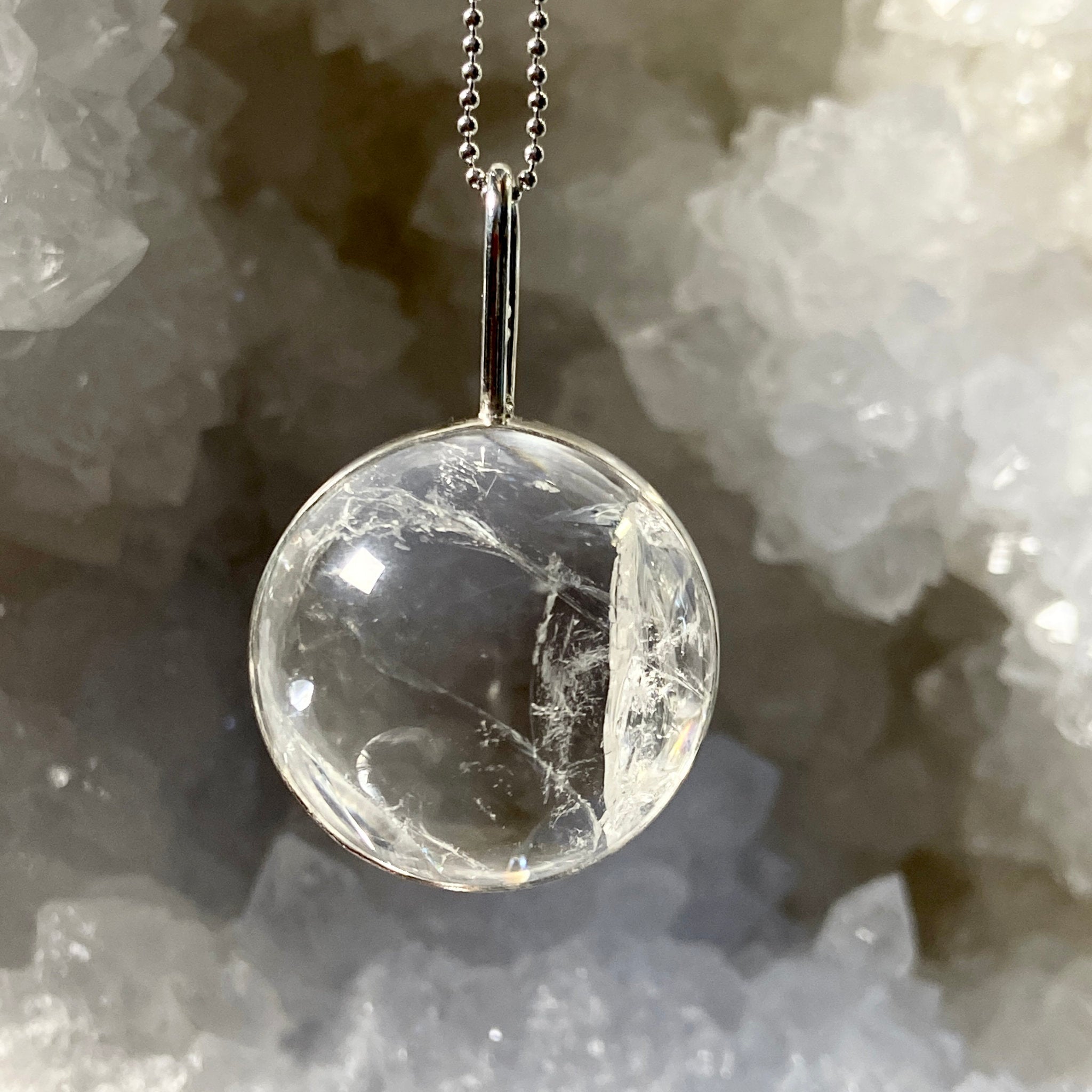 Clear Quartz Spinner Pendant with Rainbows - Bespoke by Song of the Sea - Castle Rocks Cornwall