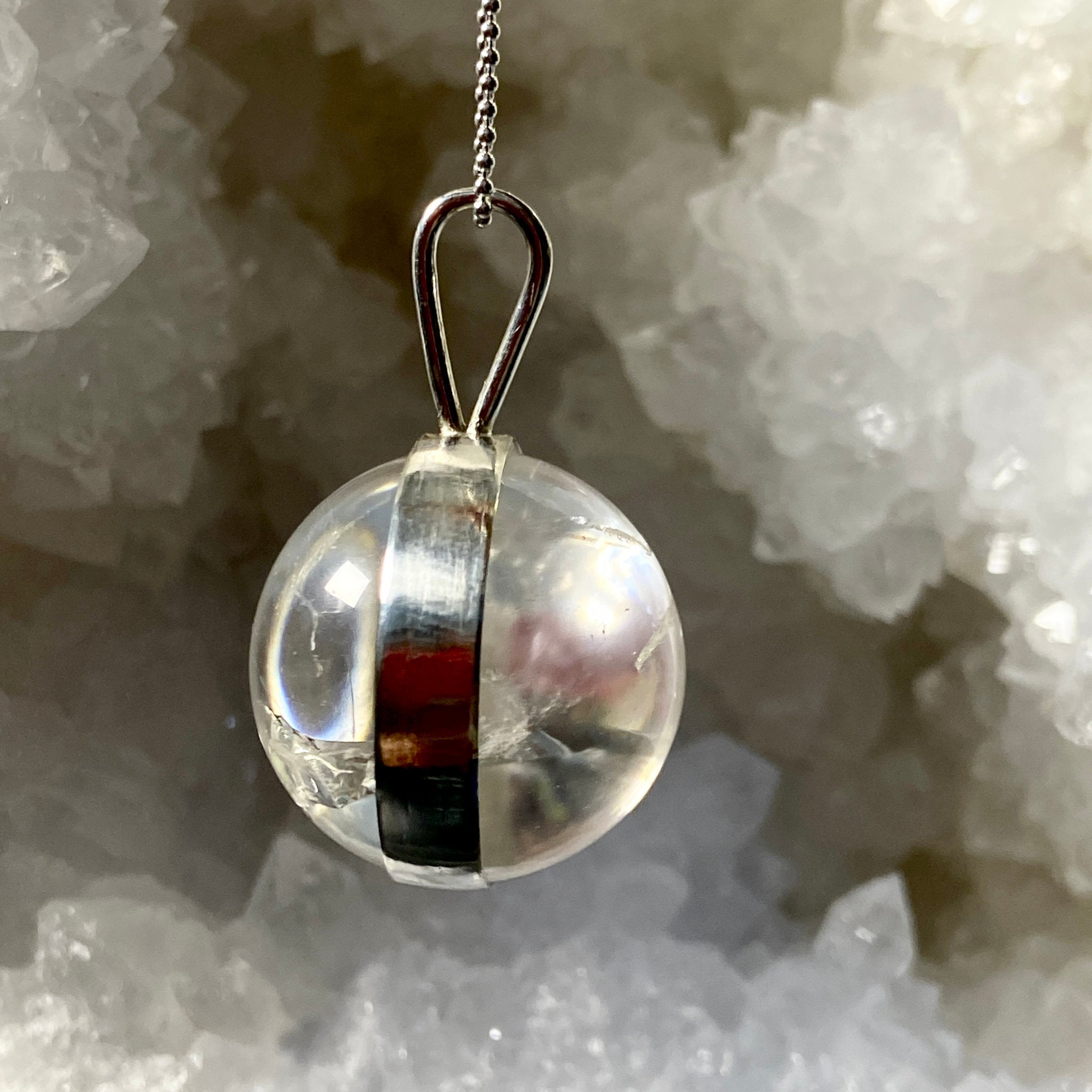 Clear Quartz Spinner Pendant with Rainbows - Bespoke by Song of the Sea - Castle Rocks Cornwall