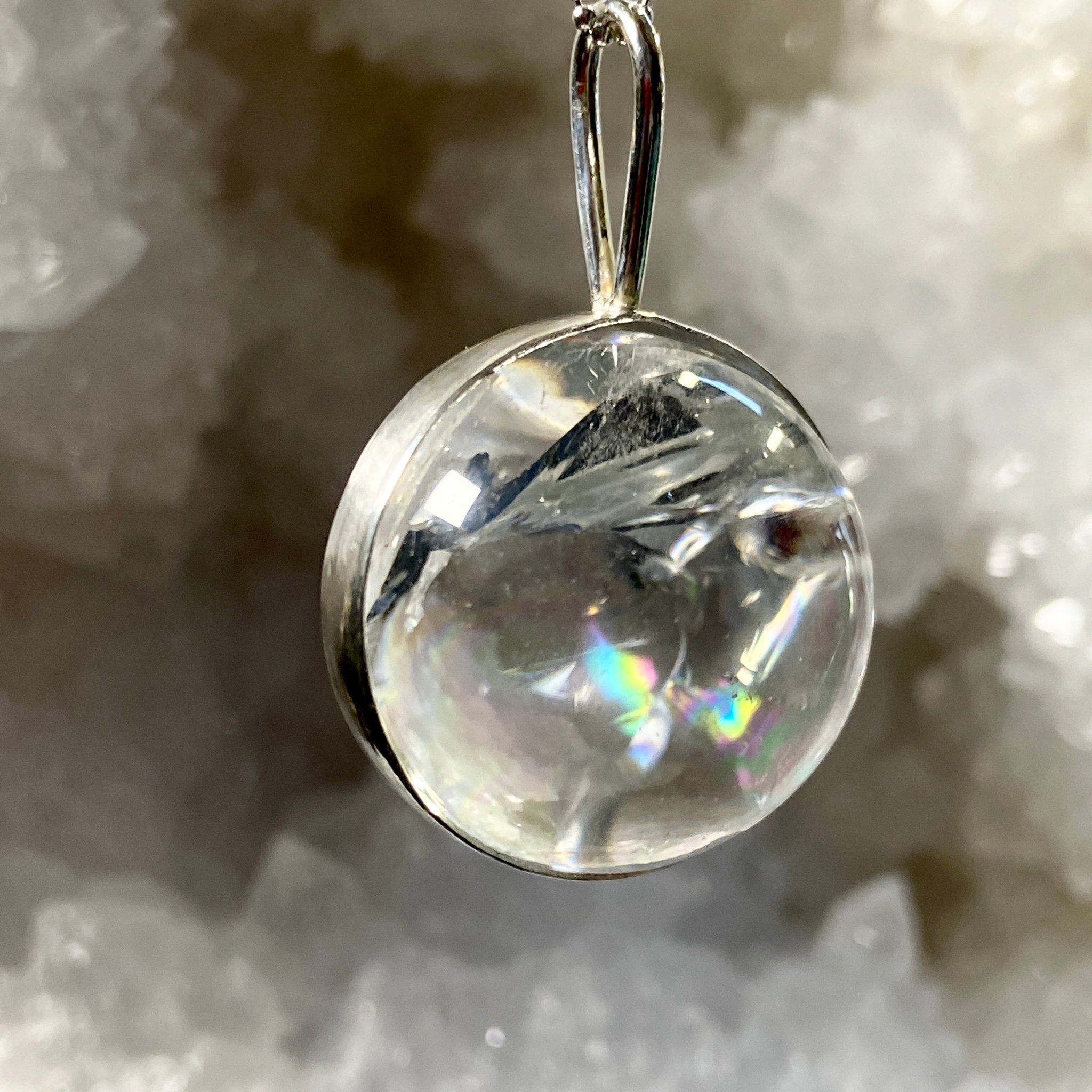 Clear Quartz Spinner Pendant with Rainbows - Bespoke by Song of the Sea - Castle Rocks Cornwall