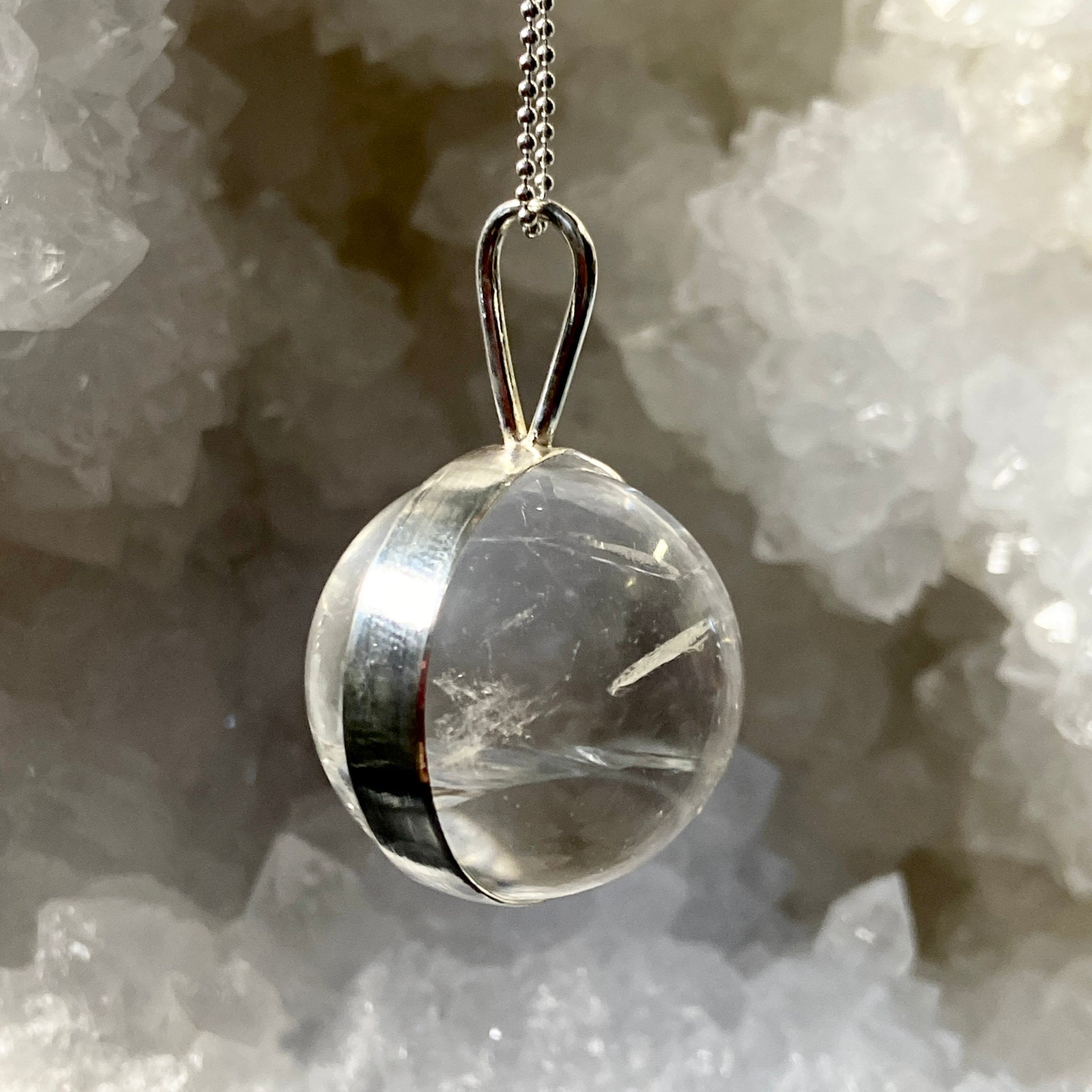 Clear Quartz Spinner Pendant with Rainbows - Bespoke by Song of the Sea - Castle Rocks Cornwall