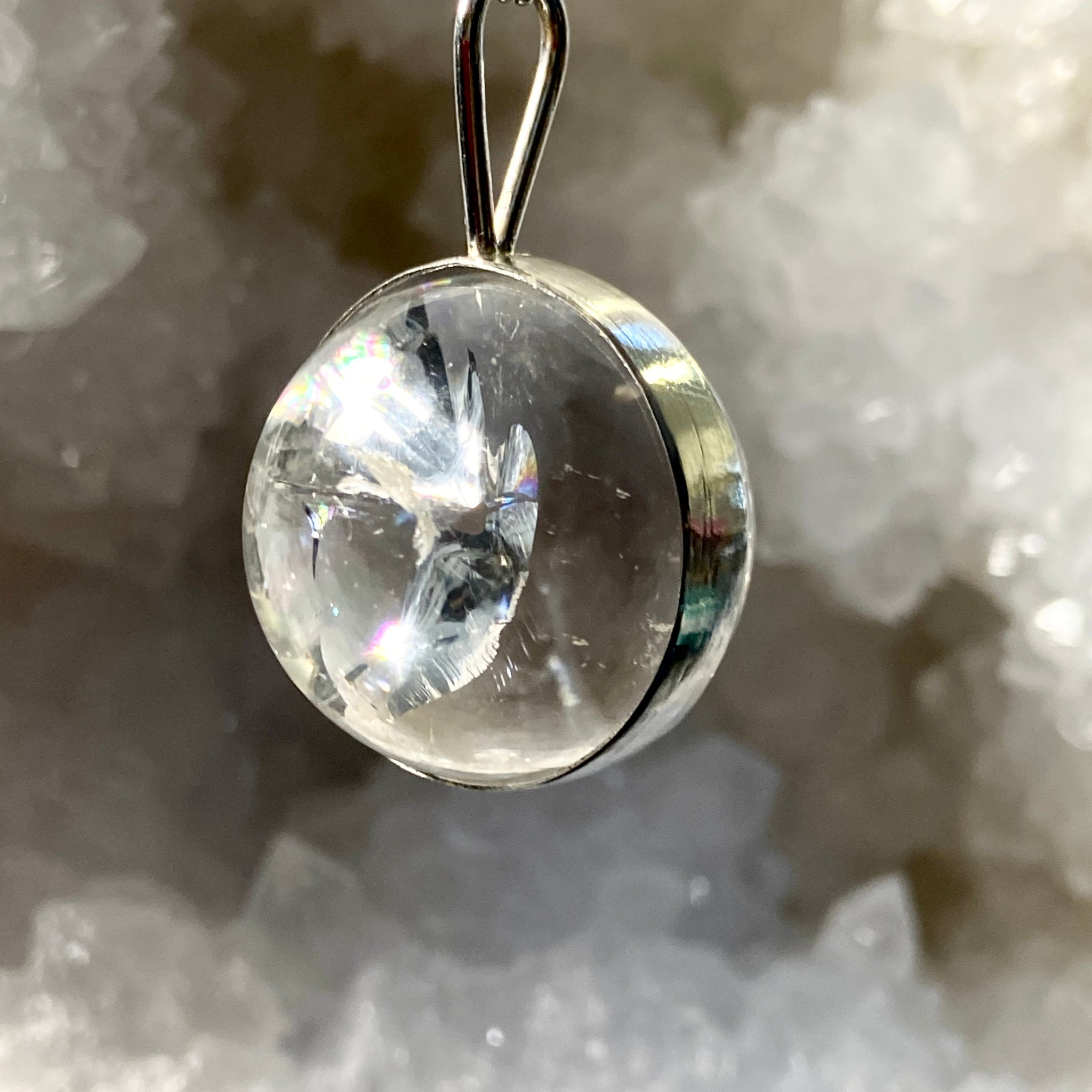 Clear Quartz Spinner Pendant with Rainbows - Bespoke by Song of the Sea - Castle Rocks Cornwall