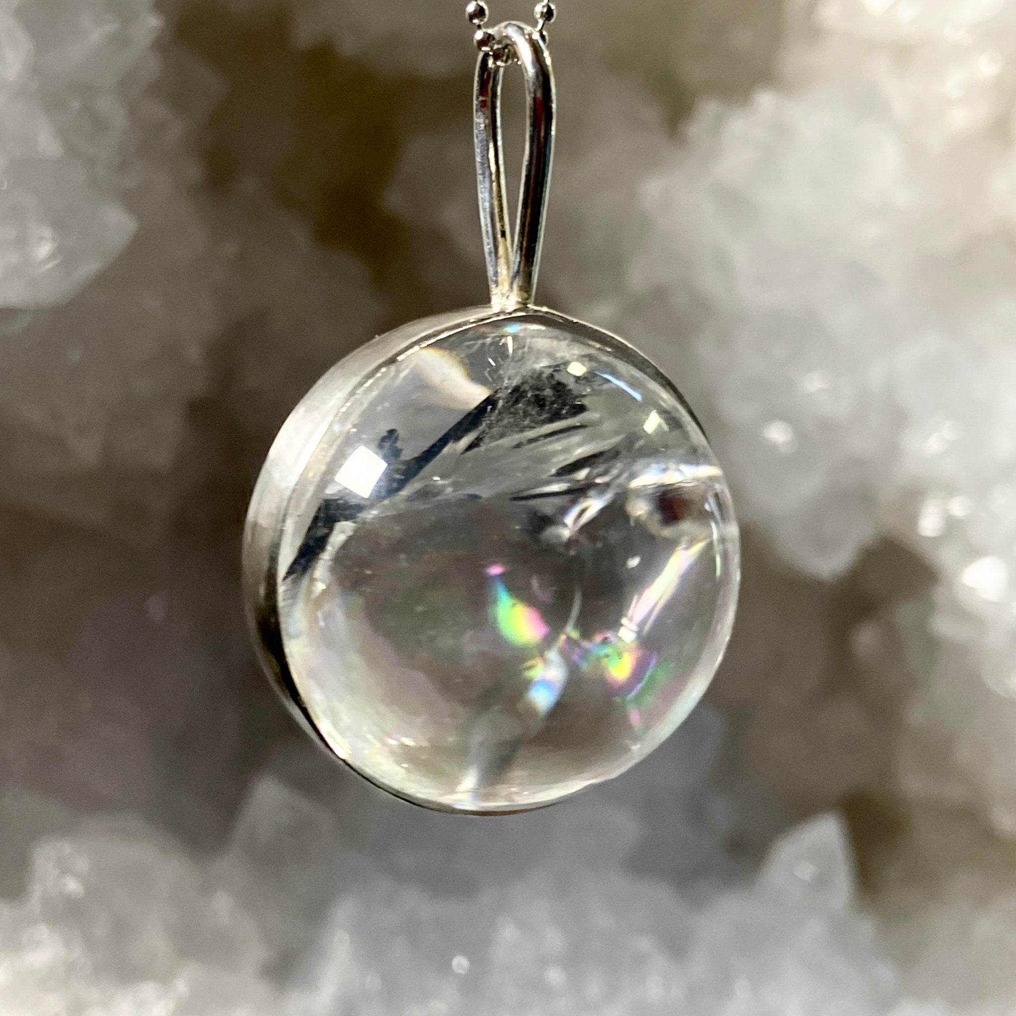 Clear Quartz Spinner Pendant with Rainbows - Bespoke by Song of the Sea - Castle Rocks Cornwall