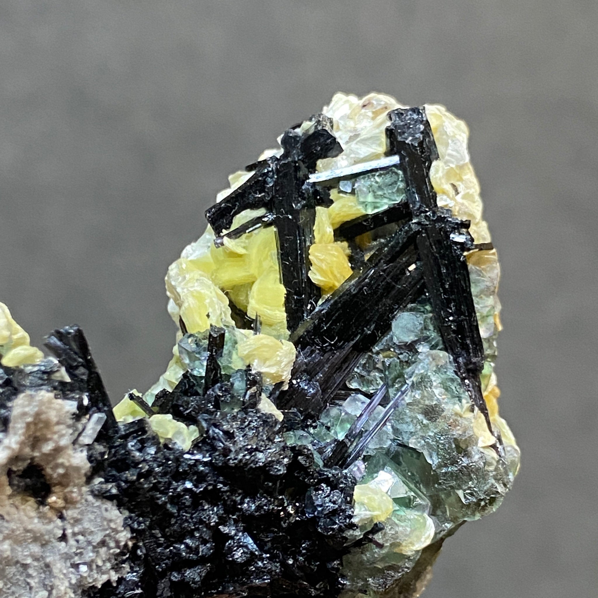 Fluorite with Black Tourmaline, Muscovite and Feldspar - Erongo - Castle Rocks Cornwall
