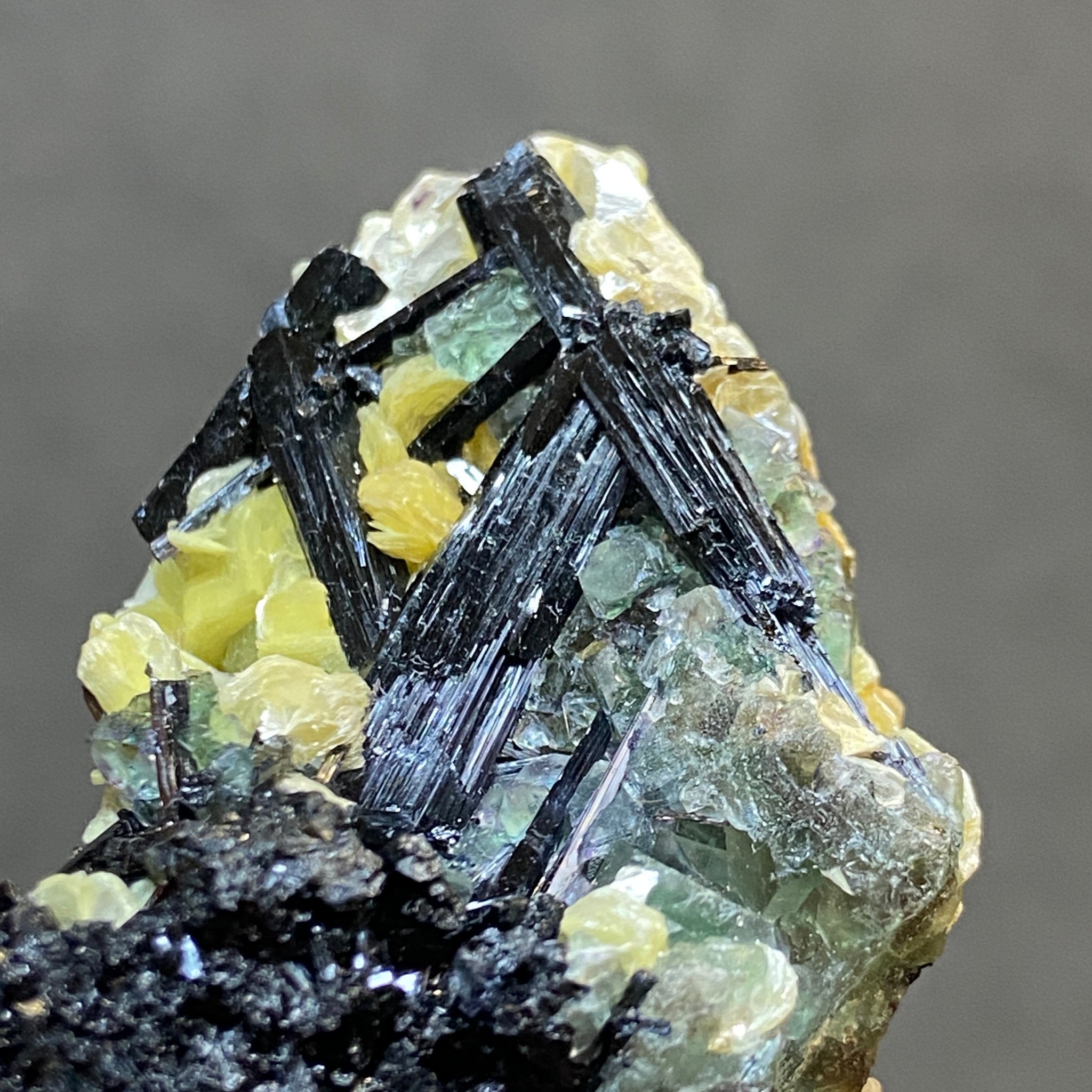 Fluorite with Black Tourmaline, Muscovite and Feldspar - Erongo - Castle Rocks Cornwall