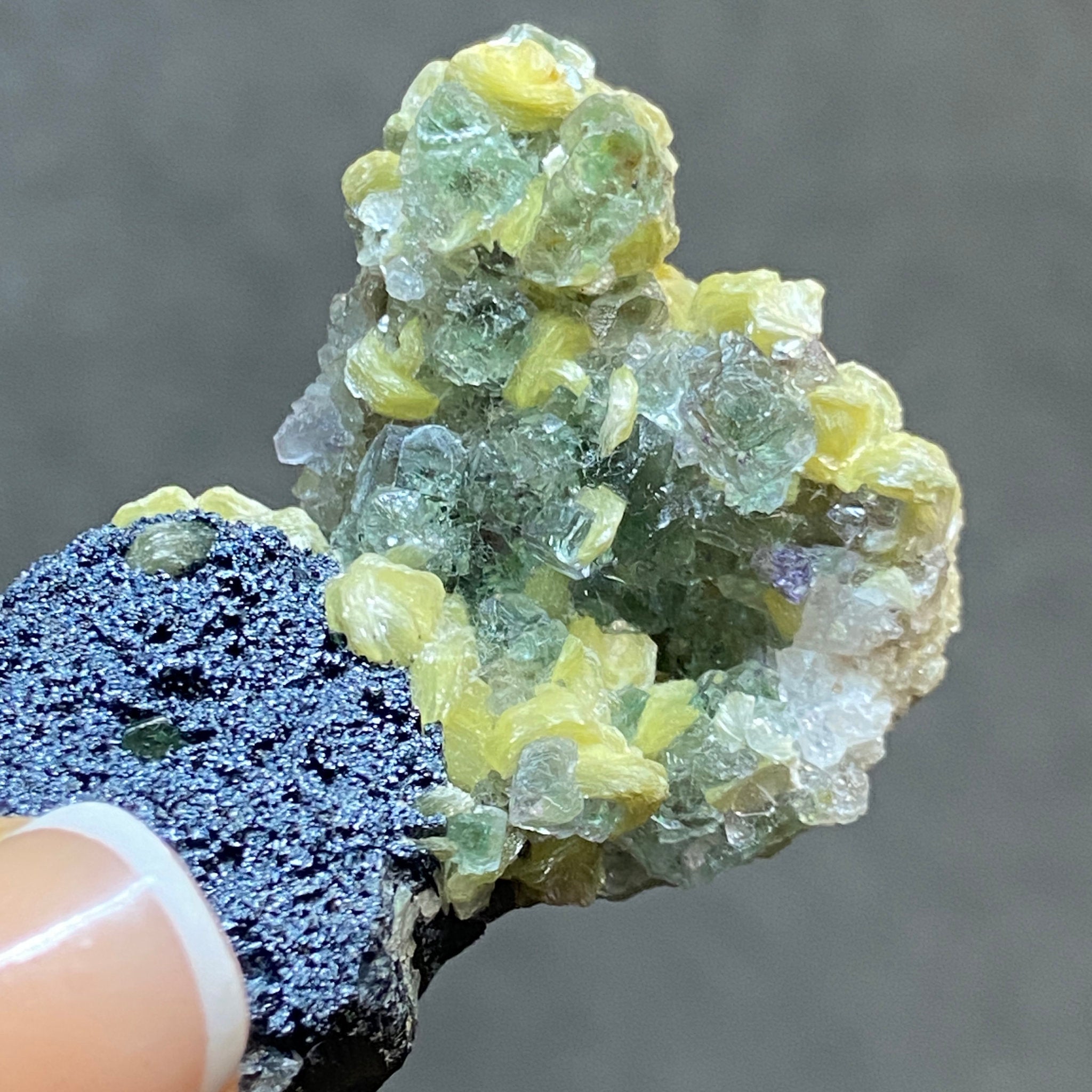 Fluorite with Black Tourmaline, Muscovite and Feldspar - Erongo - Castle Rocks Cornwall