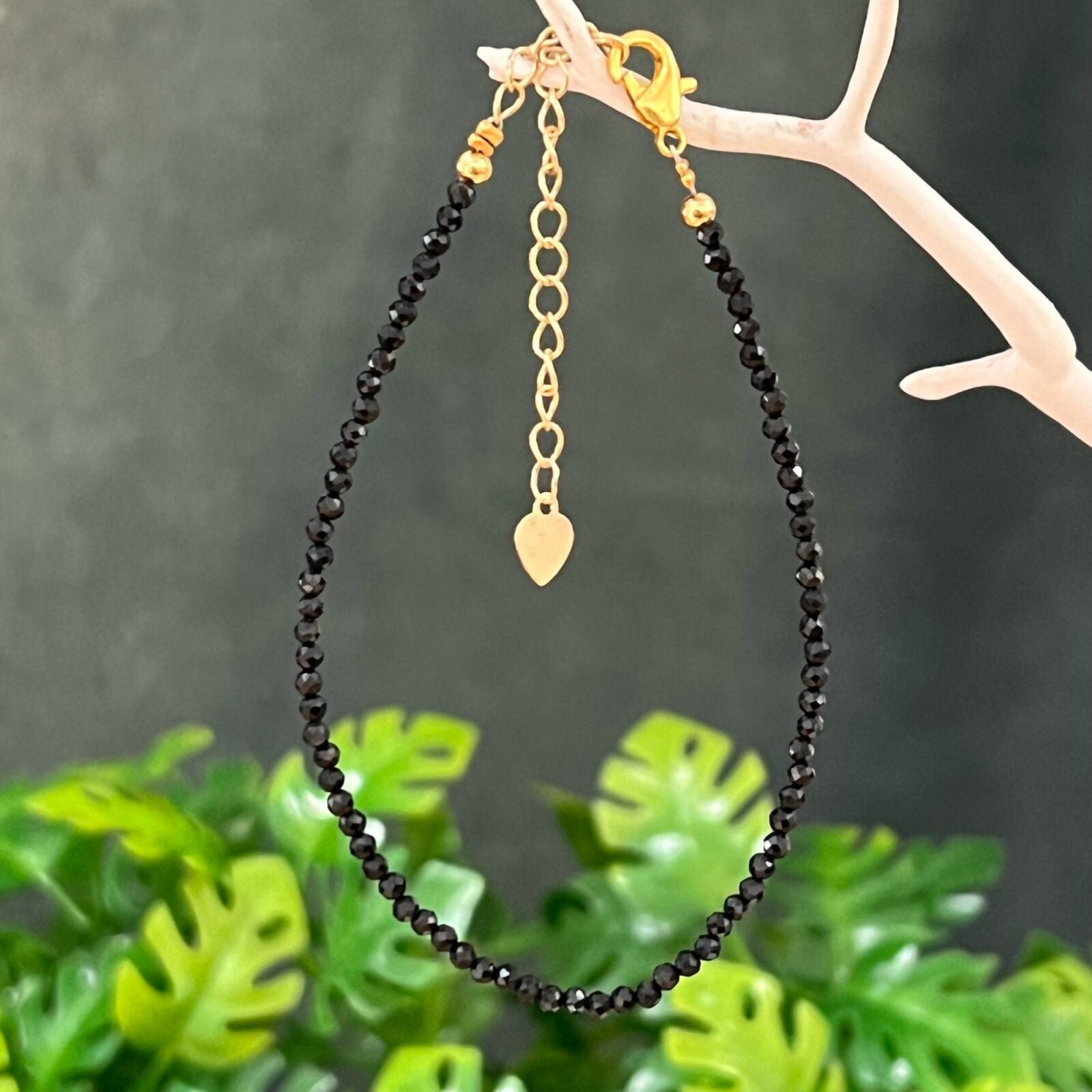 Black Obsidian Adjustable Faceted Bracelet.