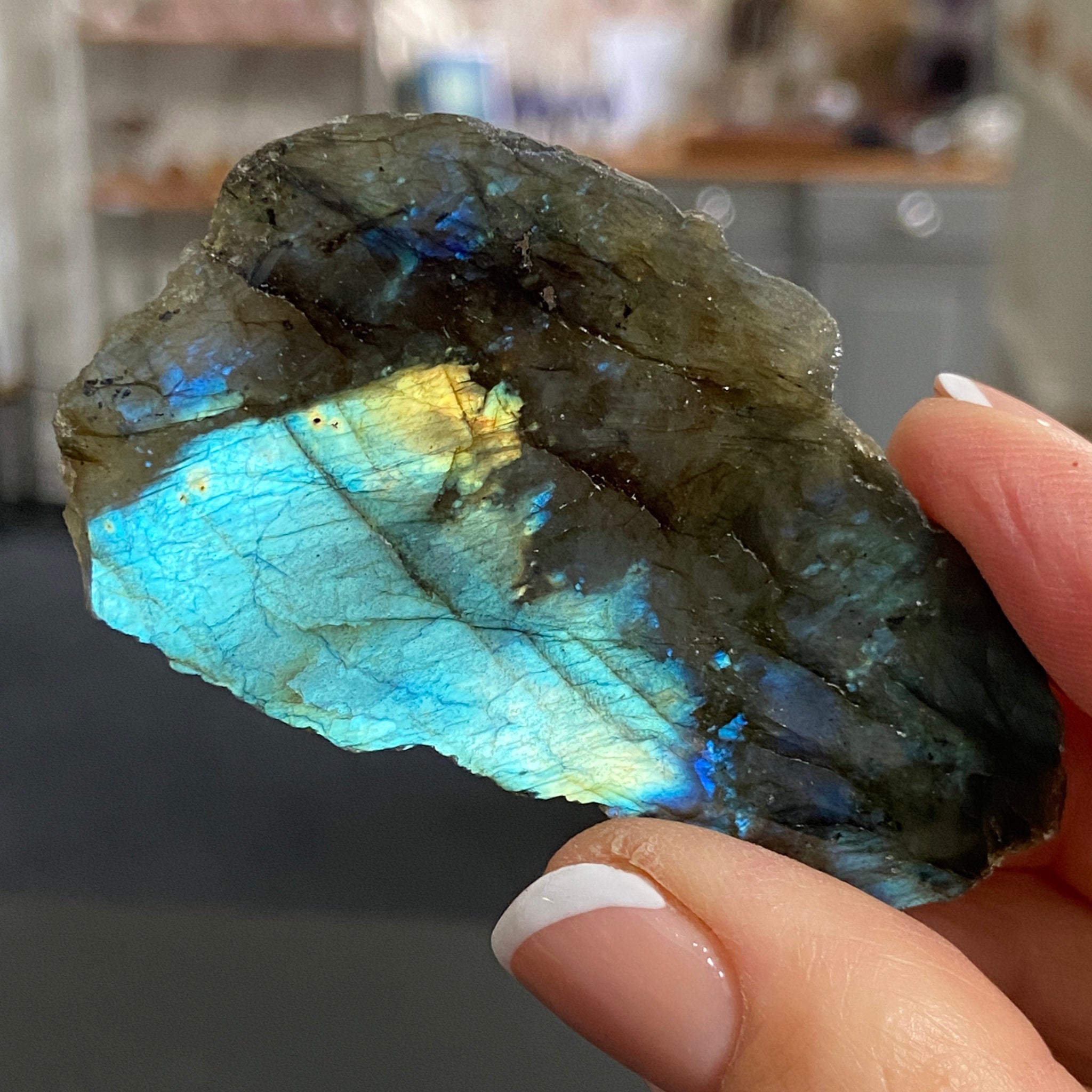 Madagascan Labradorite Slice – New Beginnings & Intuition - Castle Rocks Cornwall