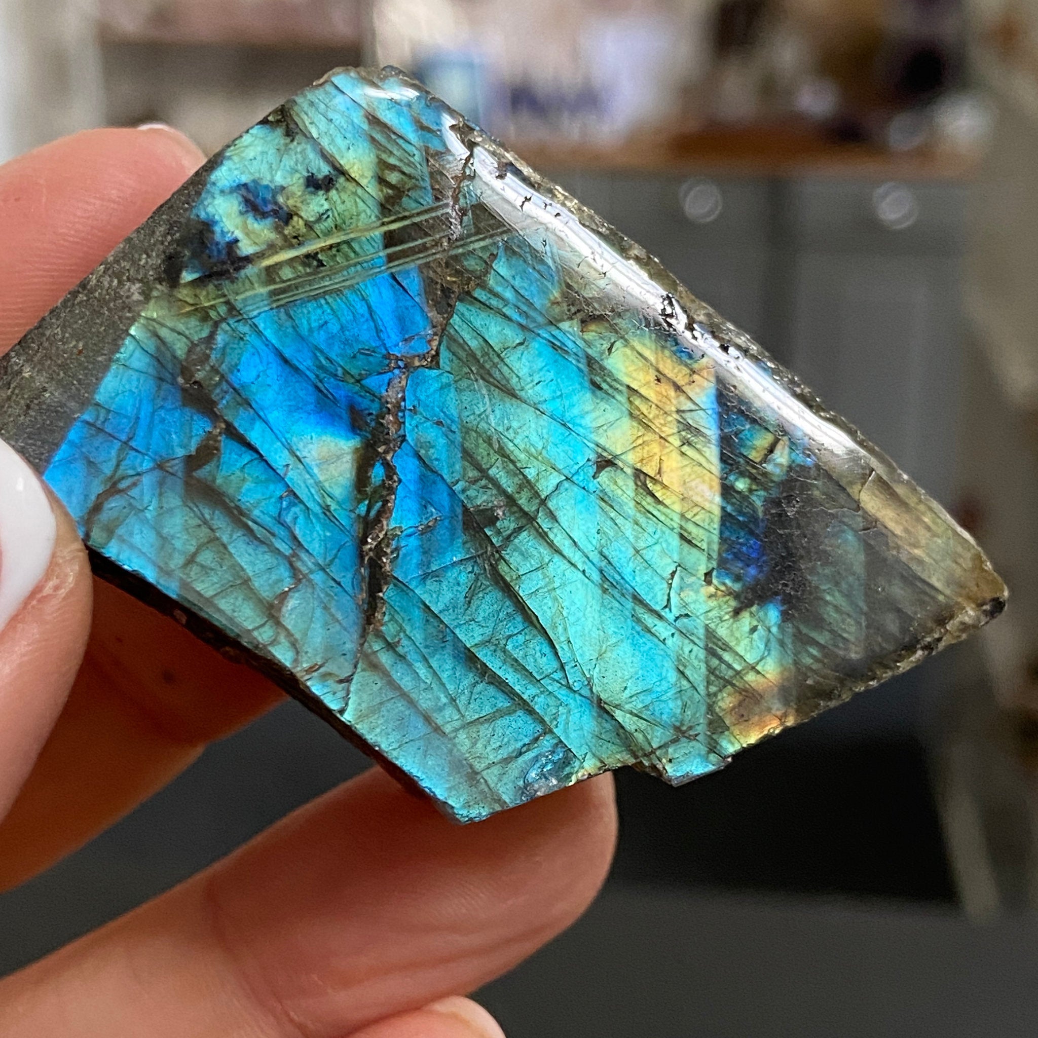 Madagascan Labradorite Slice – New Beginnings & Intuition - Castle Rocks Cornwall
