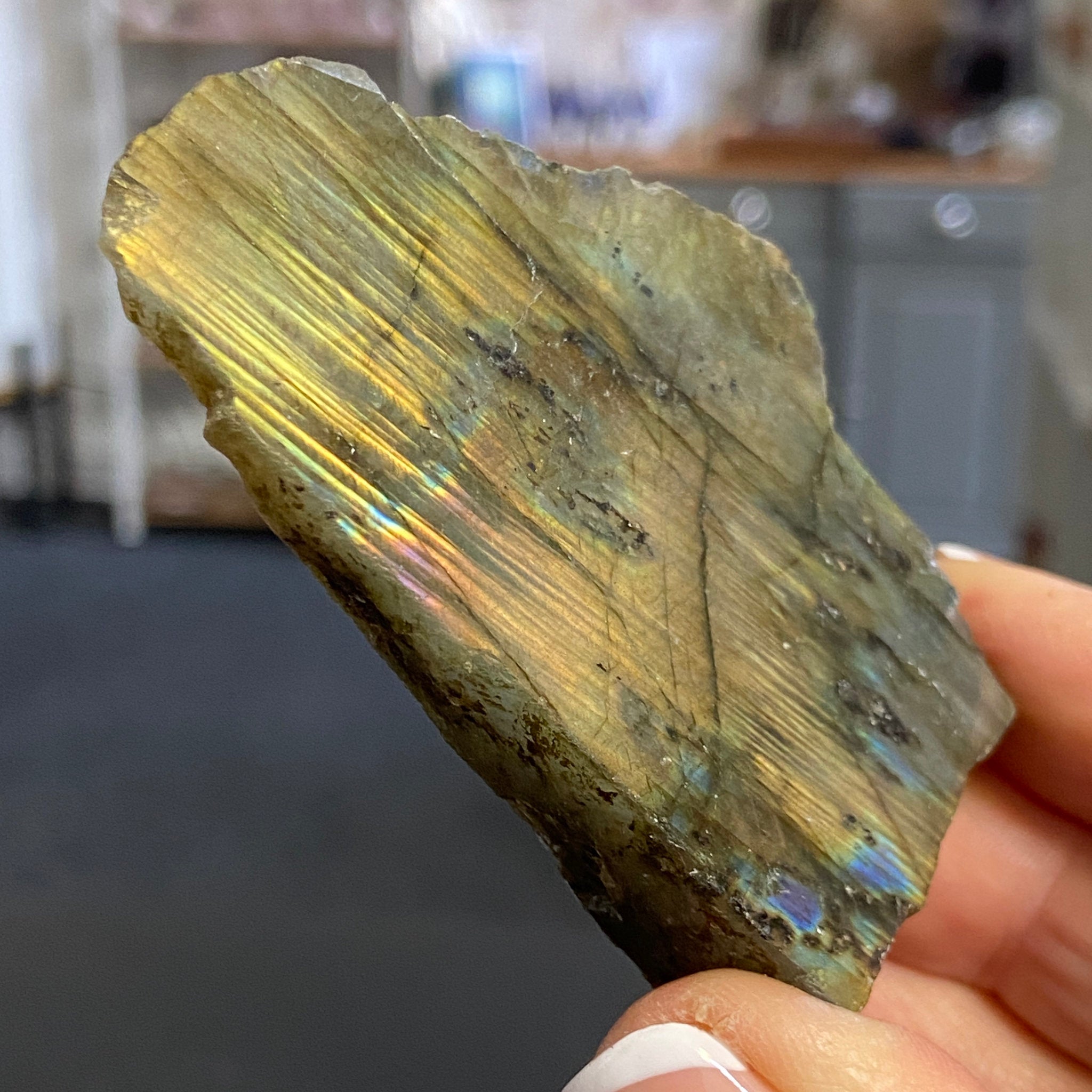 Madagascan Labradorite Slice – New Beginnings & Intuition - Castle Rocks Cornwall