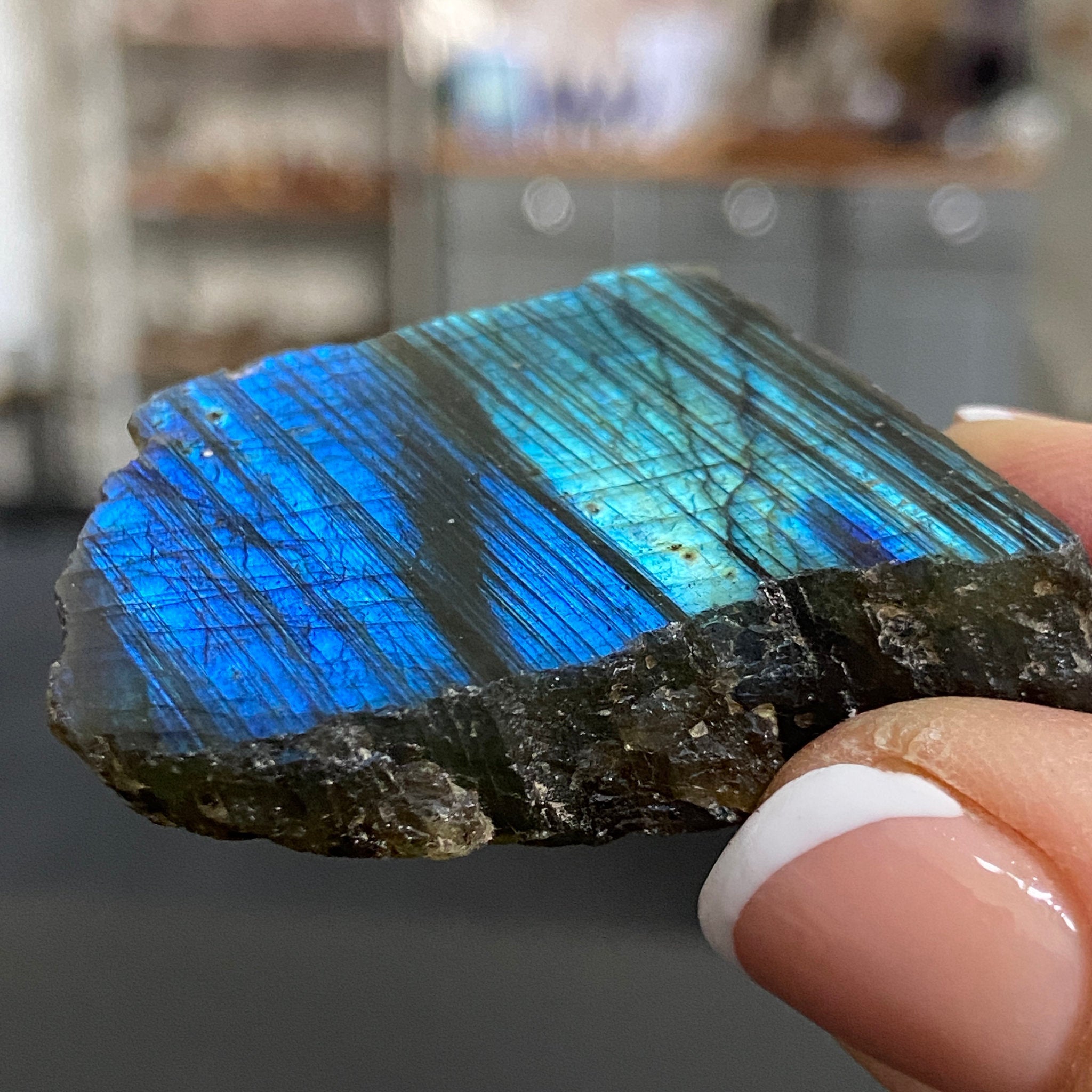 Madagascan Labradorite Slice – New Beginnings & Intuition - Castle Rocks Cornwall