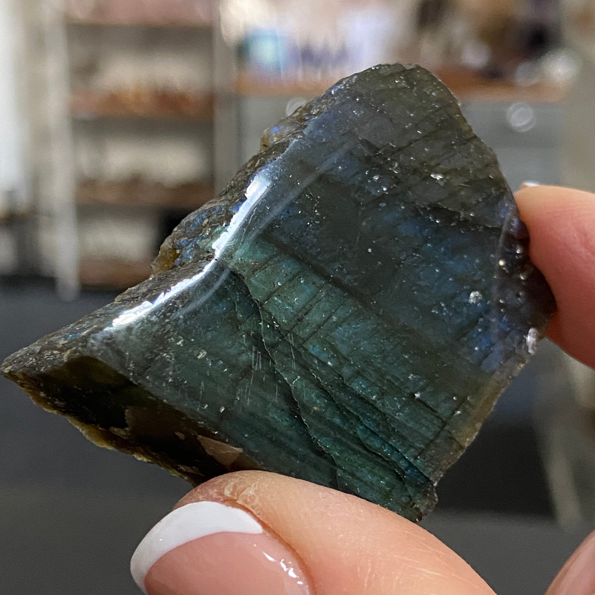 Madagascan Labradorite Slice – New Beginnings & Intuition - Castle Rocks Cornwall