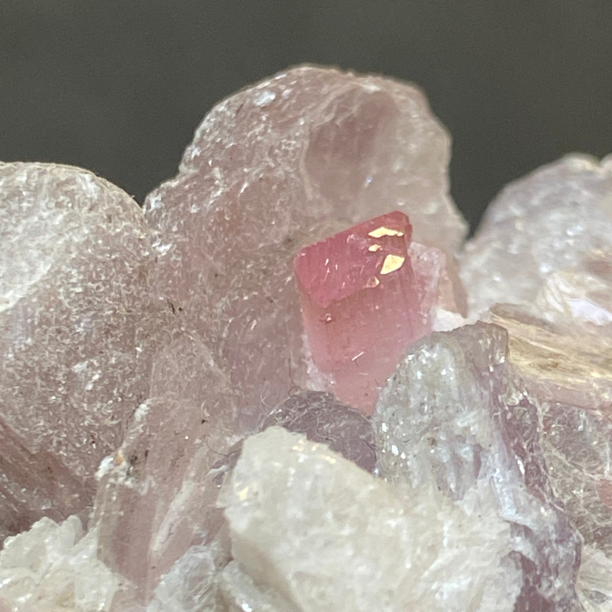 Pink Tourmaline on Lepidolite and Muscovite – Brazil - Castle Rocks Cornwall
