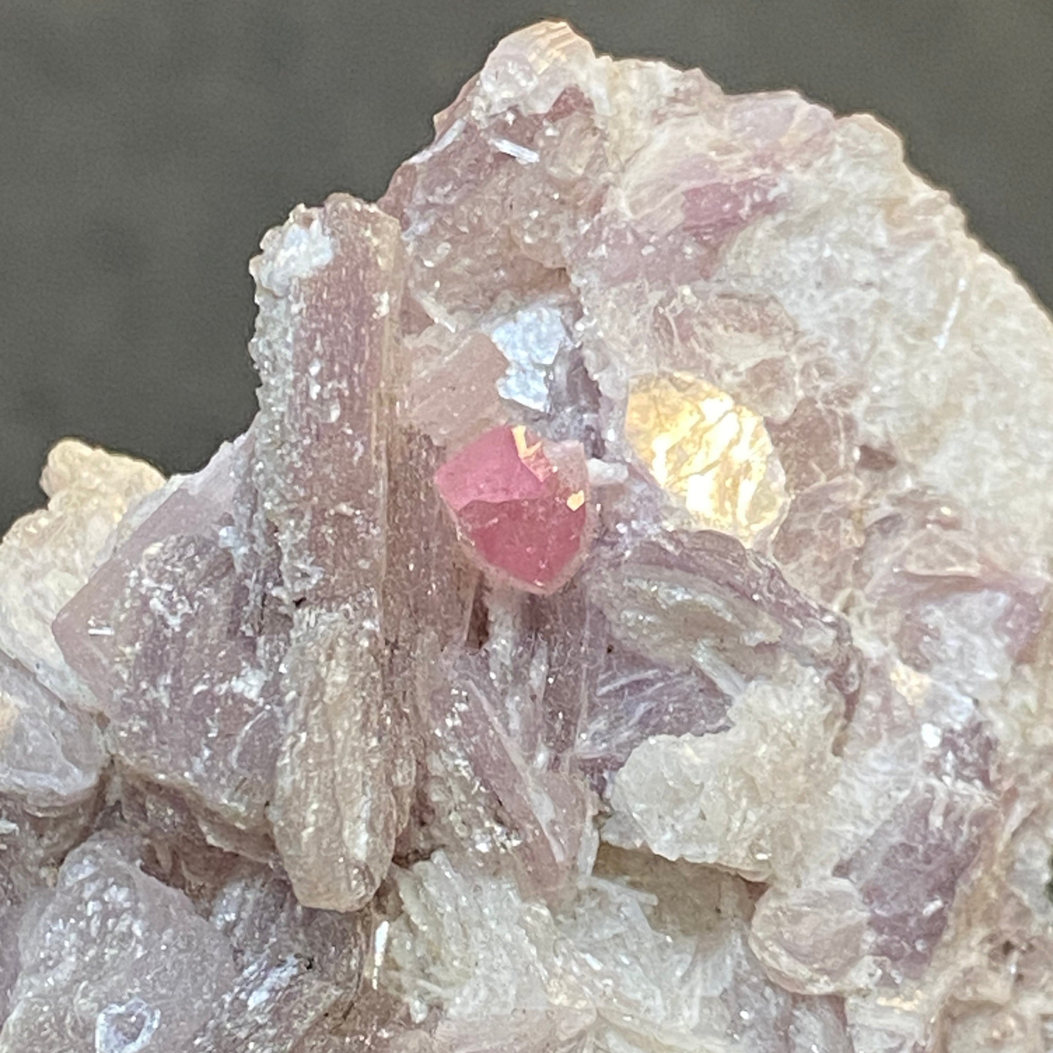 Pink Tourmaline on Lepidolite and Muscovite – Brazil - Castle Rocks Cornwall