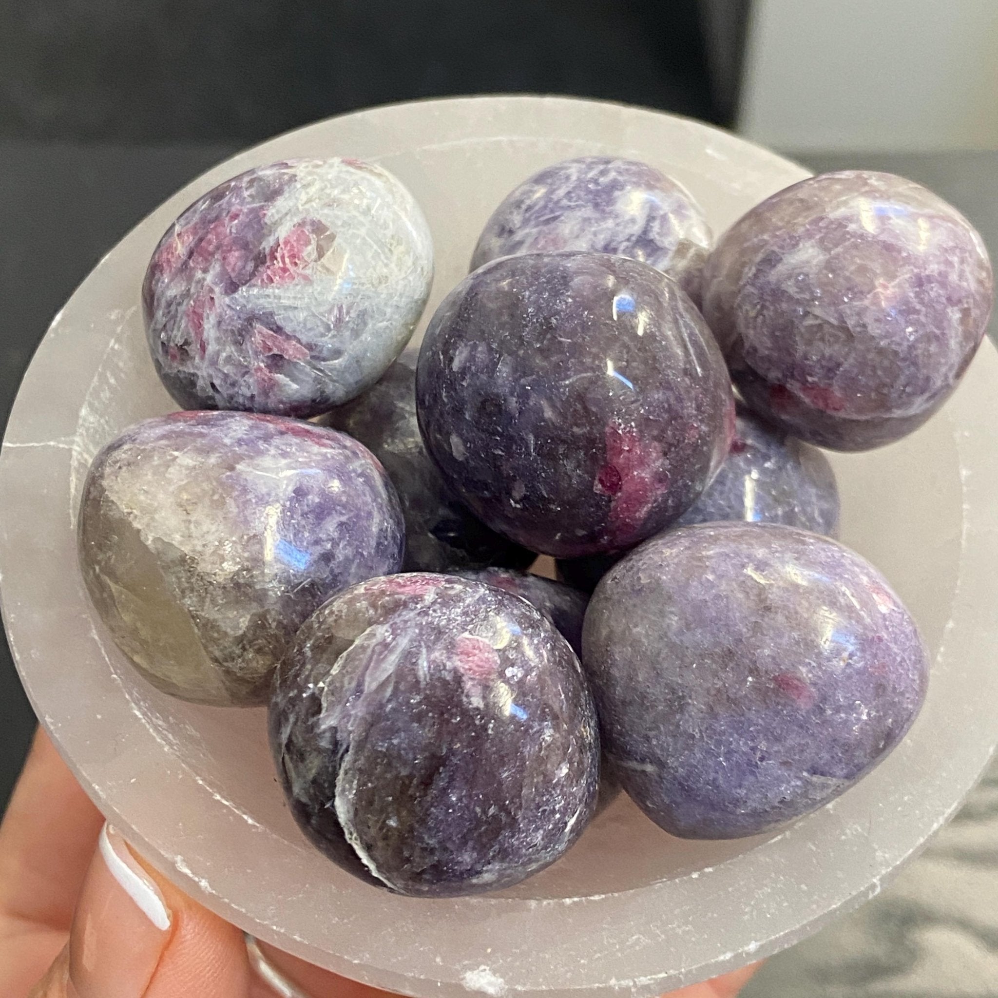 Pink Tourmaline, Quartz and Lepidolite Tumbled Stones - Castle Rocks Cornwall