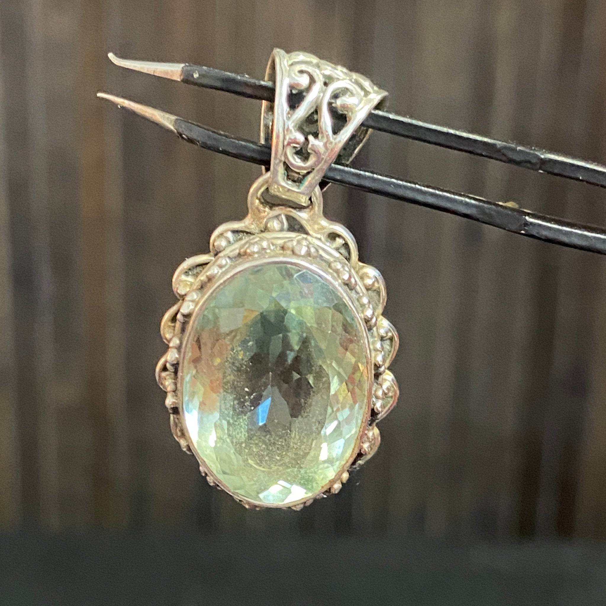 Prasiolite Pendant – Antique Style Sterling Silver - Castle Rocks Cornwall