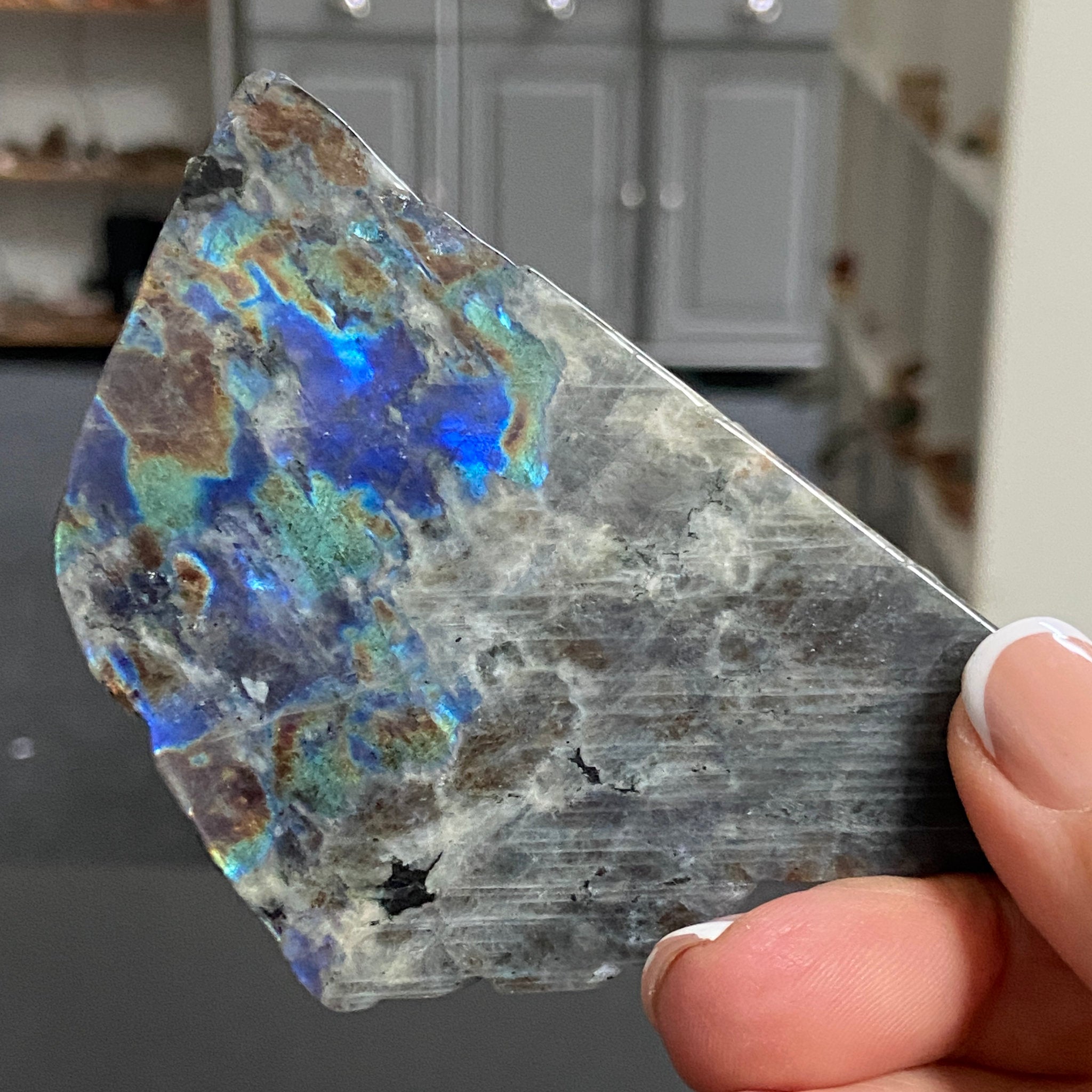 Rare Labradorite Slice from Labrador, Canada – New Beginnings - Castle Rocks Cornwall