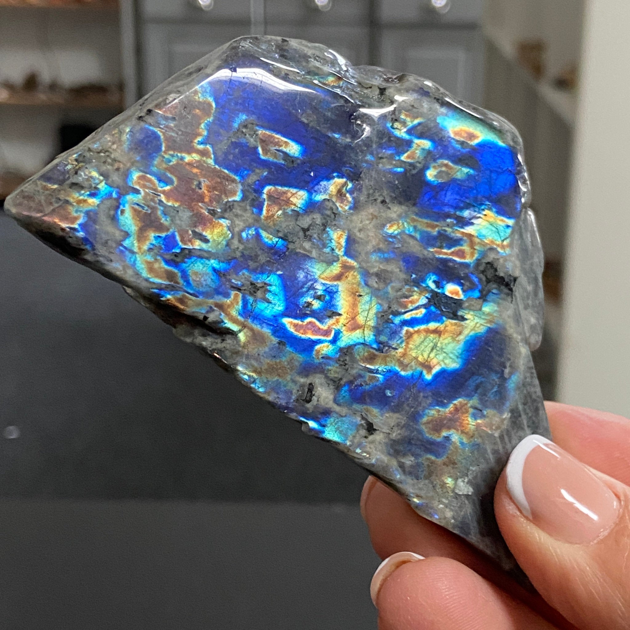 Rare Labradorite Slice from Labrador, Canada – New Beginnings - Castle Rocks Cornwall